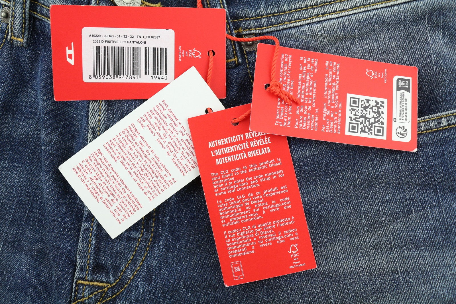 DIESEL 2023 D-Finitive 09H43 Men's Jeans W32/L32 Regular Tapered Blue RRP225