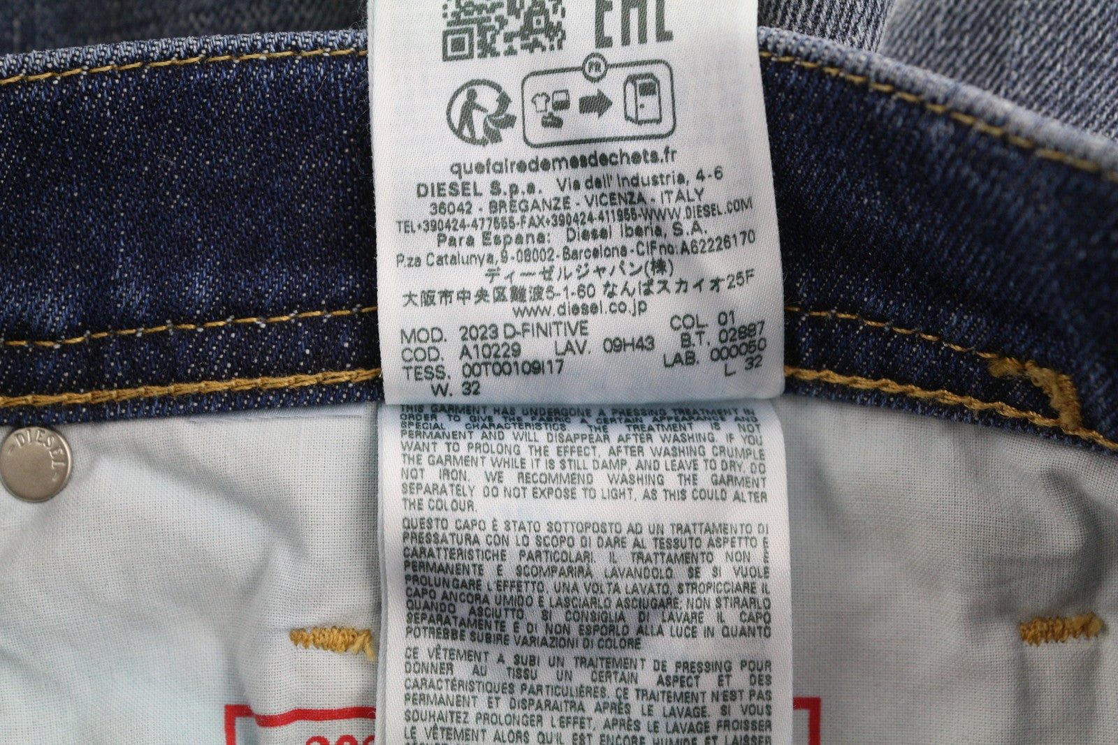 DIESEL 2023 D-Finitive 09H43 Men's Jeans W32/L32 Regular Tapered Blue RRP225