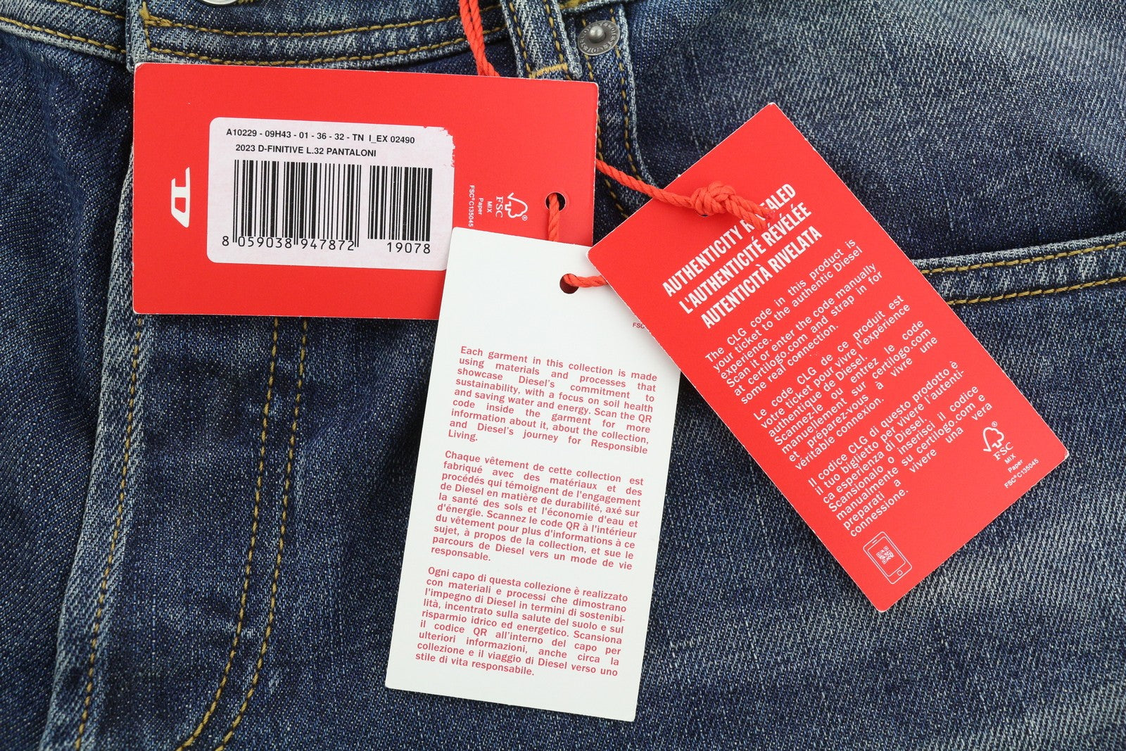 DIESEL 2023 D-Finitive 09H43 Men's Jeans W36/L32 Blue Tapered Regular RRP225