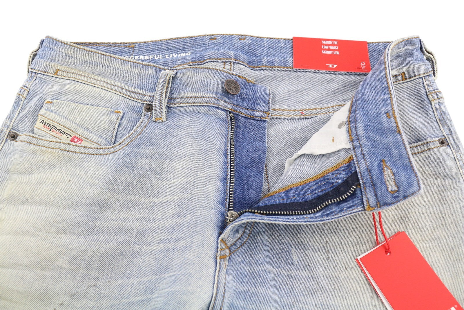 DIESEL 1979 Sleenker 09E89 Men Jeans W32/L32 Skinny Low Waist Paint Blue RRP295