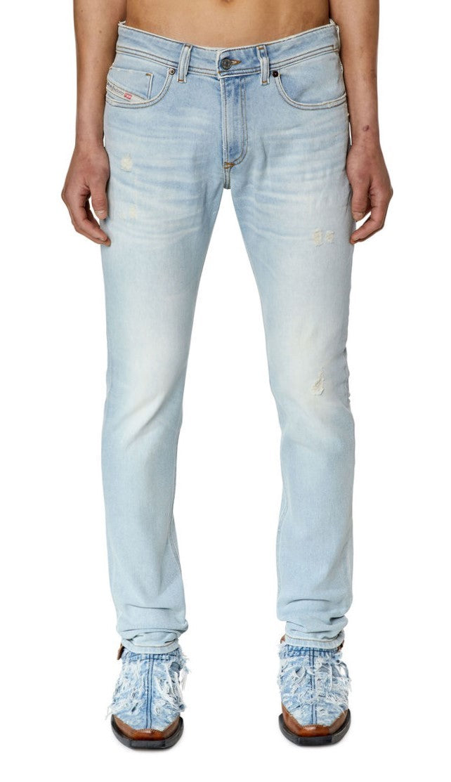 DIESEL 1979 Sleenker 09F14 Men Jeans W34/L32 Low Skinny Distressed Blue RRP250