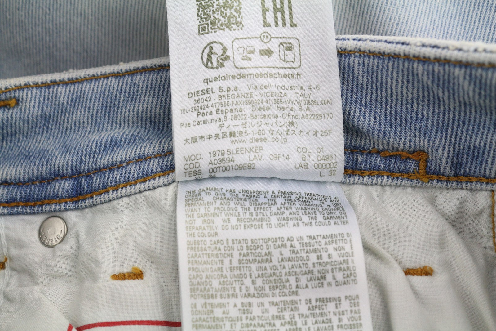 DIESEL 1979 Sleenker 09F14 Men Jeans W34/L32 Low Skinny Distressed Blue RRP250