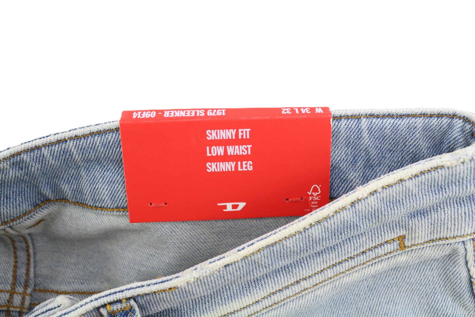 DIESEL 1979 Sleenker 09F14 Men Jeans W34/L32 Low Skinny Distressed Blue RRP250