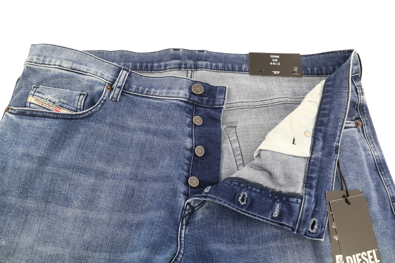 DIESEL Tepphar R4K92 Men's Jeans W40/L32 Slim Button Washed Blue Denim RRP250