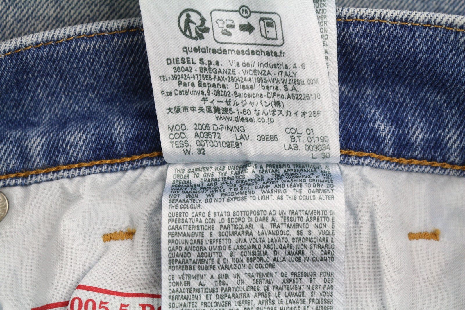 DIESEL 2005 D-Fining 09E85 Men Jeans W32/L30 Regular Tapered Blue Washed RRP295