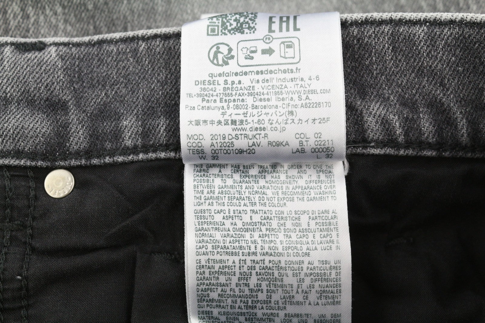 DIESEL 2019 D-Strukt R09KA Men's Jeans W32/L32 Grey Denim Washed Slim RRP225