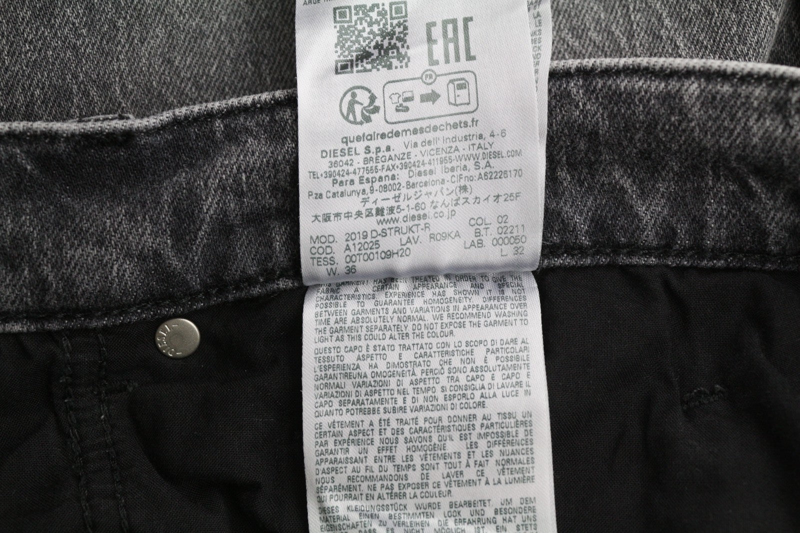 DIESEL 2019 D-Strukt R09KA Men's Jeans W36/L32 Slim Grey Washed Denim RRP225