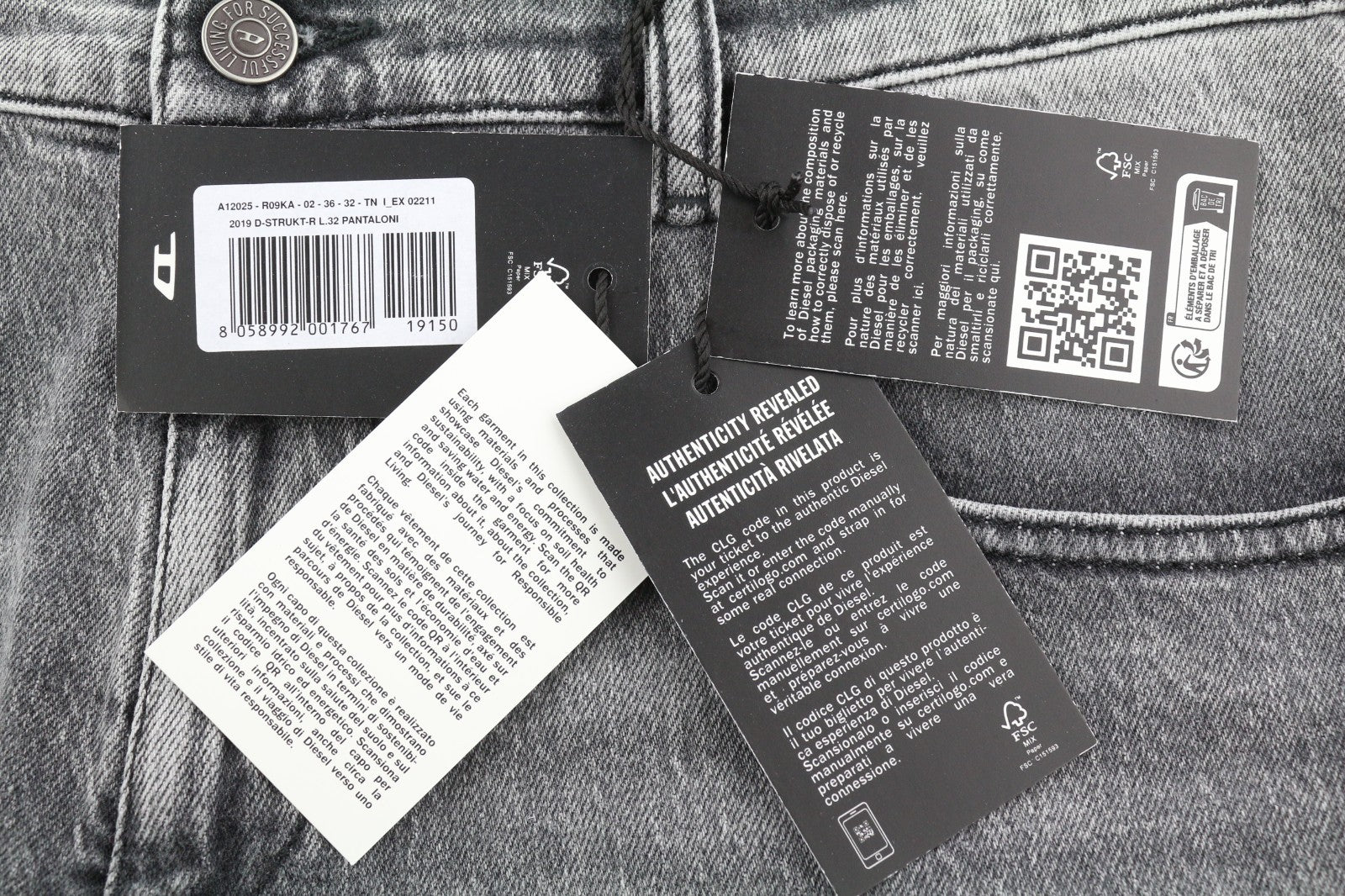 DIESEL 2019 D-Strukt R09KA Men's Jeans W36/L32 Slim Grey Washed Denim RRP225