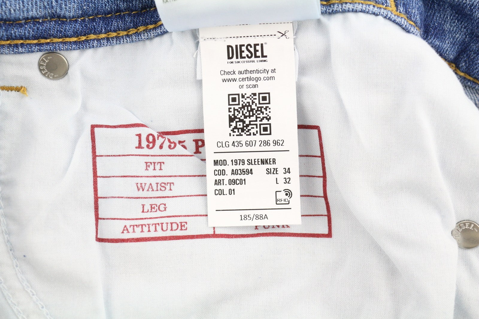 DIESEL 1979 Sleenker 09C01 Men's Jeans W34/L32 Skinny Low Waist Blue RRP195