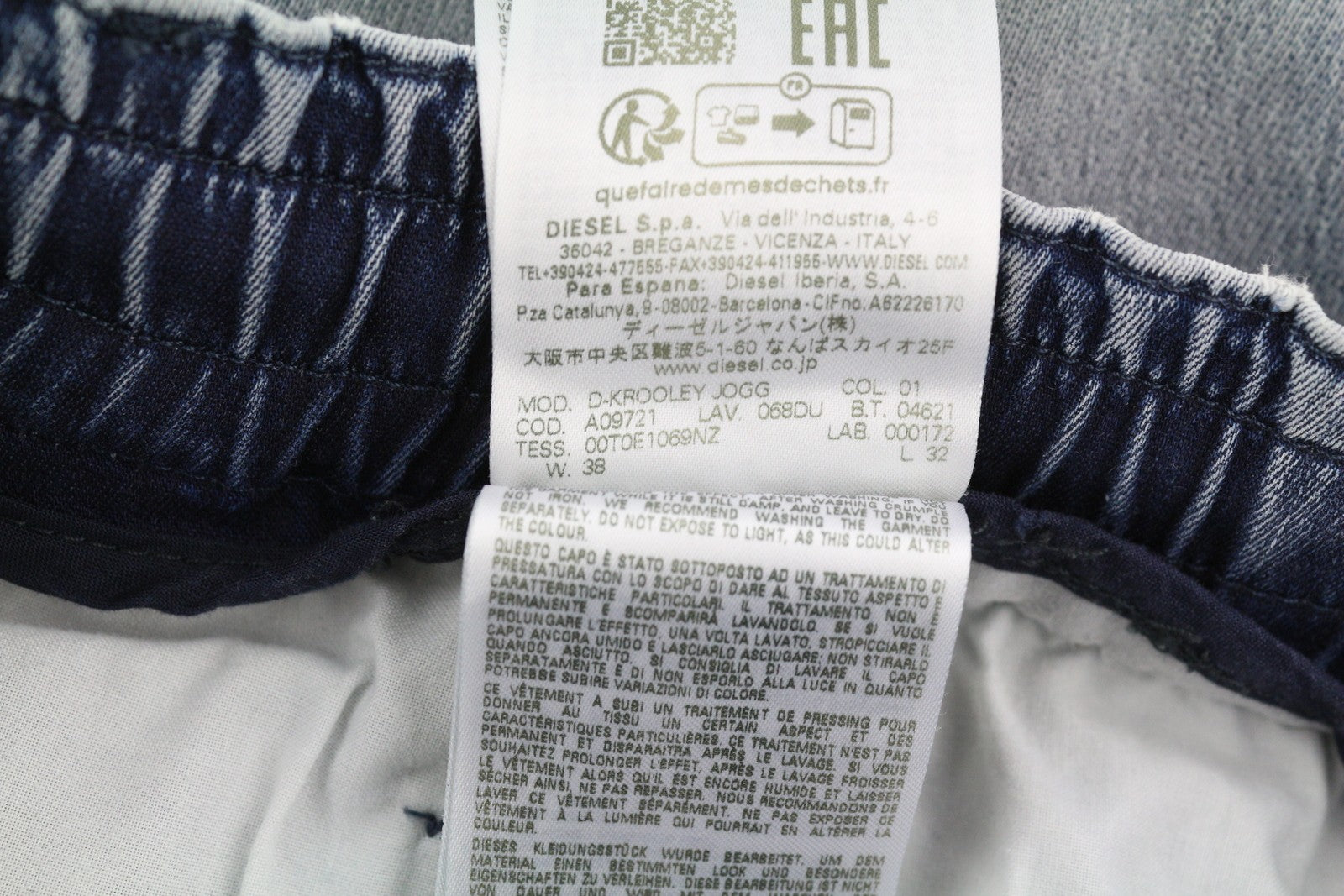 DIESEL D-Krooley Jogg 068DU Men's Jeans W38/L32 Drawstring Blue Denim RRP295