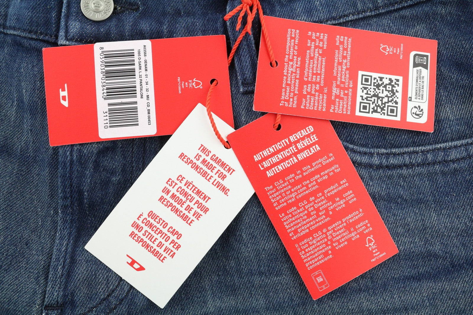 DIESEL 1995 D-Sark 0ENAM Men's Jeans W34/L32 Slim Straight Blue Washed RRP175