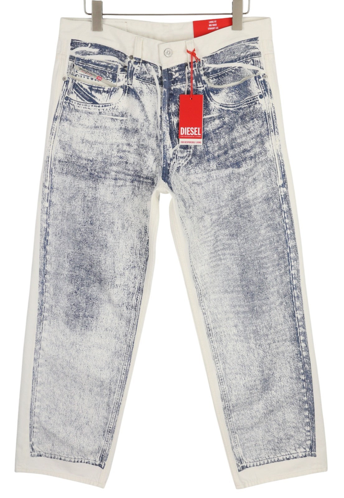 DIESEL 2001 D-Macro 09I73 Men Jeans W32 Loose Straight Button Faded Blue RRP375