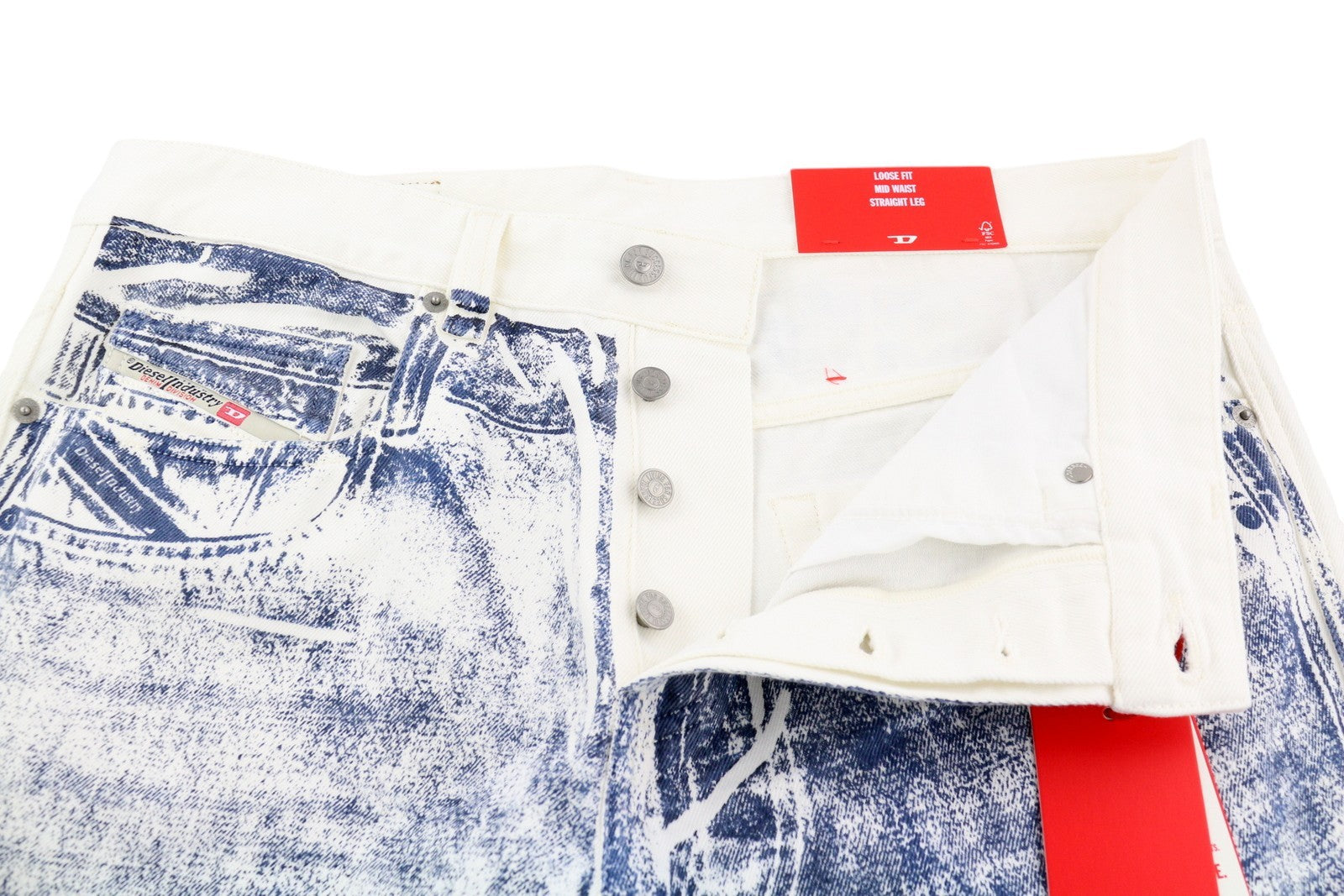 DIESEL 2001 D-Macro 09I73 Men Jeans W32 Loose Straight Button Faded Blue RRP375