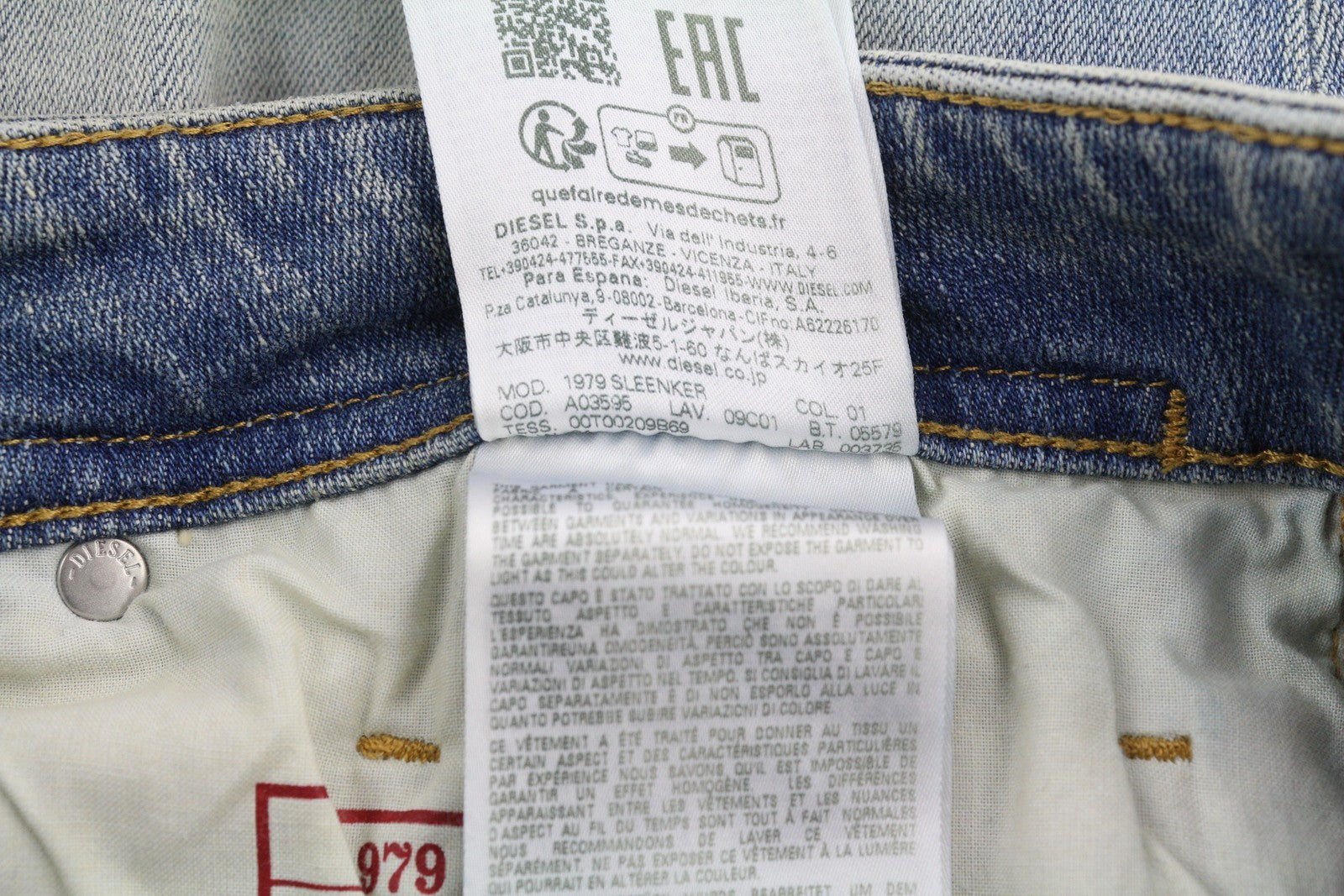 DIESEL 1979 Sleenker E9C01 Men's Jeans W34/L30 Skinny Low Blue Washed RRP275