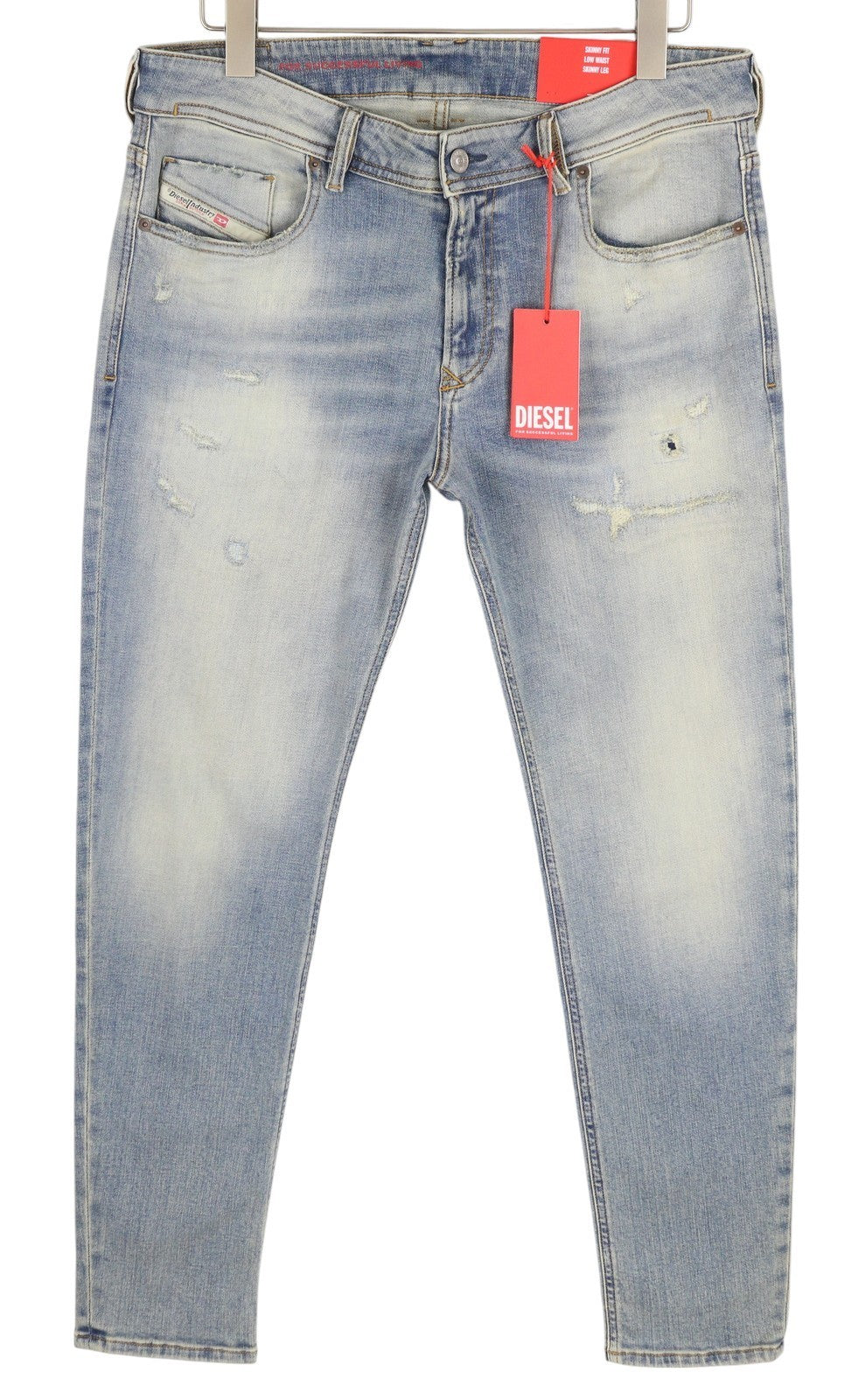 DIESEL 1979 Sleenker E9C01 Men's Jeans W32/L30 Skinny Distress Low Blue RRP275