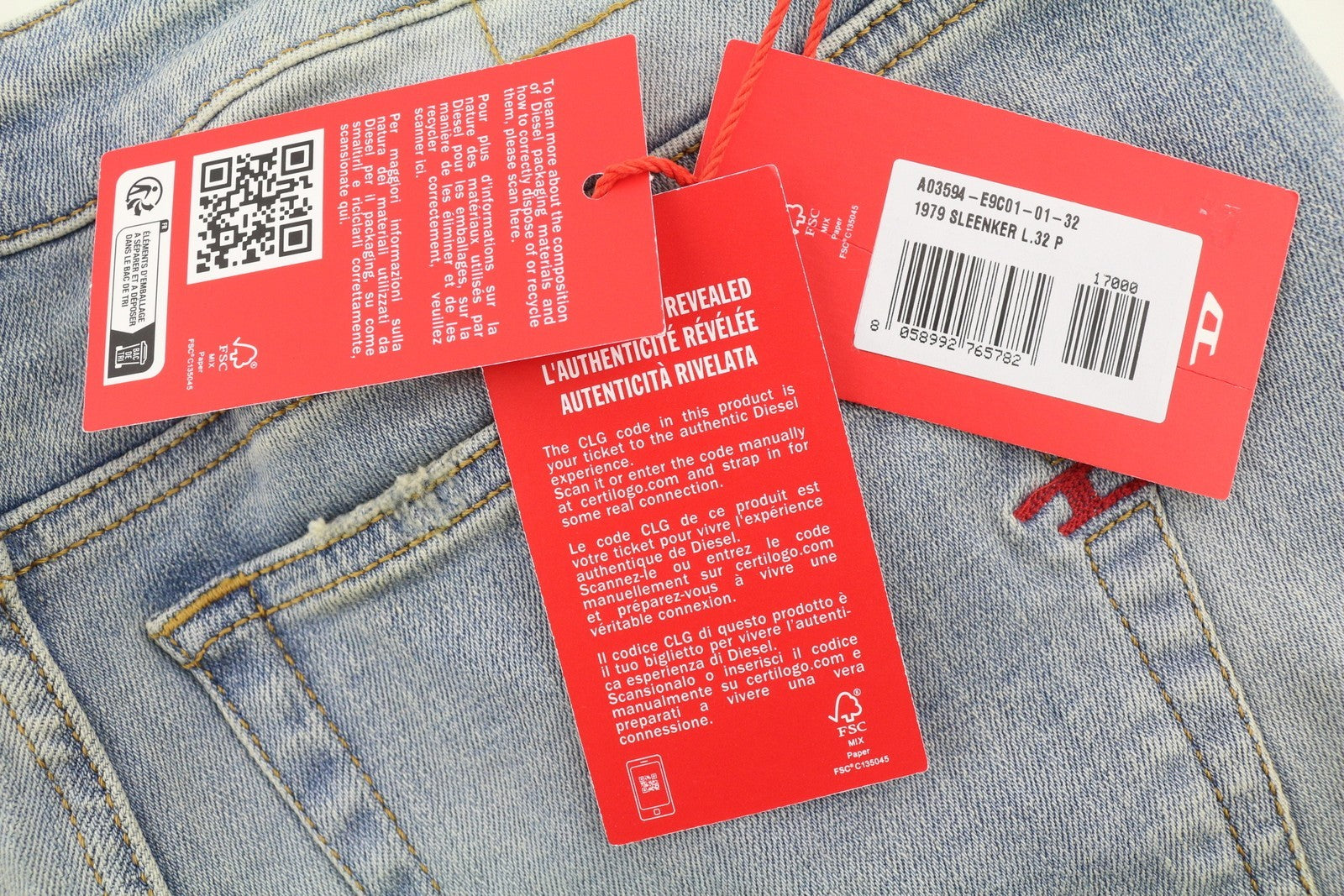 DIESEL 1979 Sleenker E9C01 Men's Jeans W32/L32 Skinny Distress Blue Low RRP275