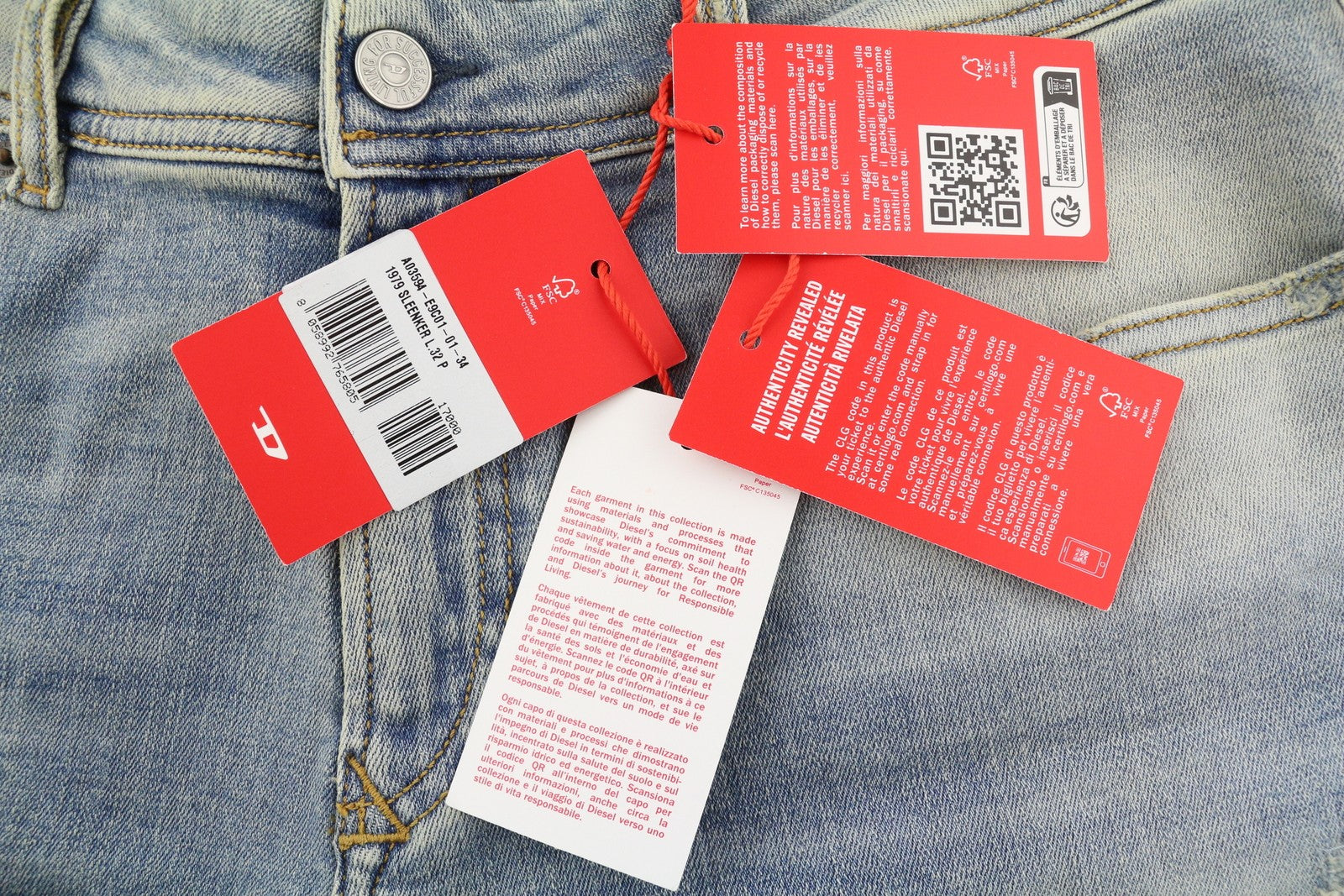 DIESEL 1979 Sleenker E9C01 Men's Jeans W34/L32 Skinny Fit Distress Blue RRP275