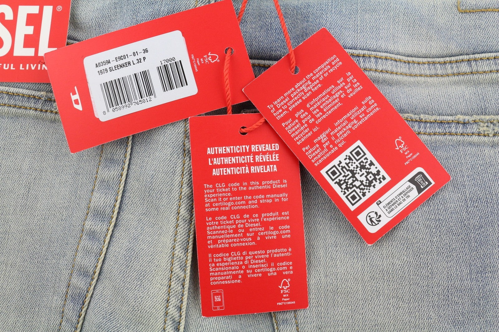 DIESEL 1979 Sleenker E9C01 Men's Jeans W36/L32 Skinny Distress Blue Low RRP275