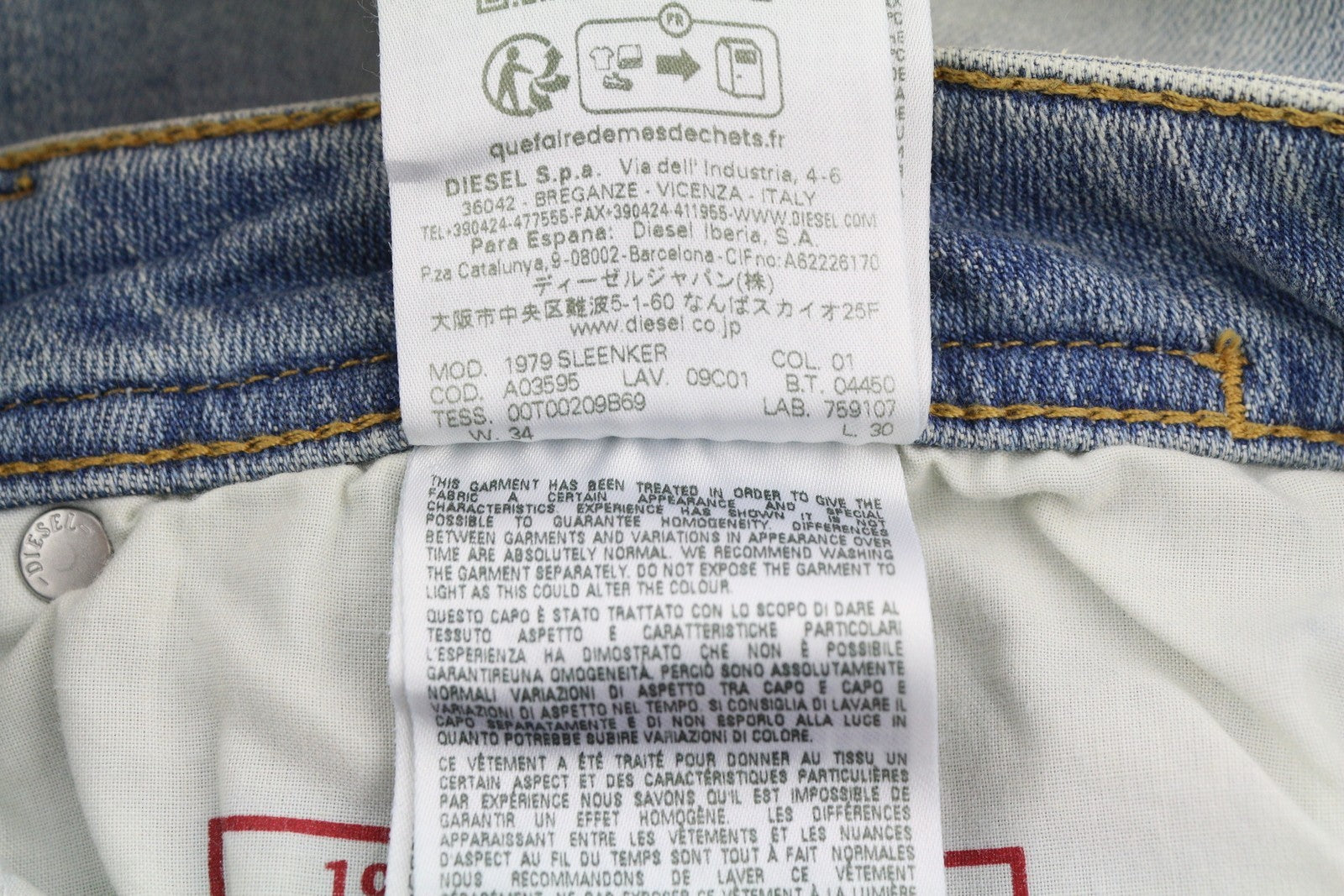 DIESEL 1979 Sleenker E9C01 Men Jeans W34/L30 Skinny Distress Denim Blue RRP275