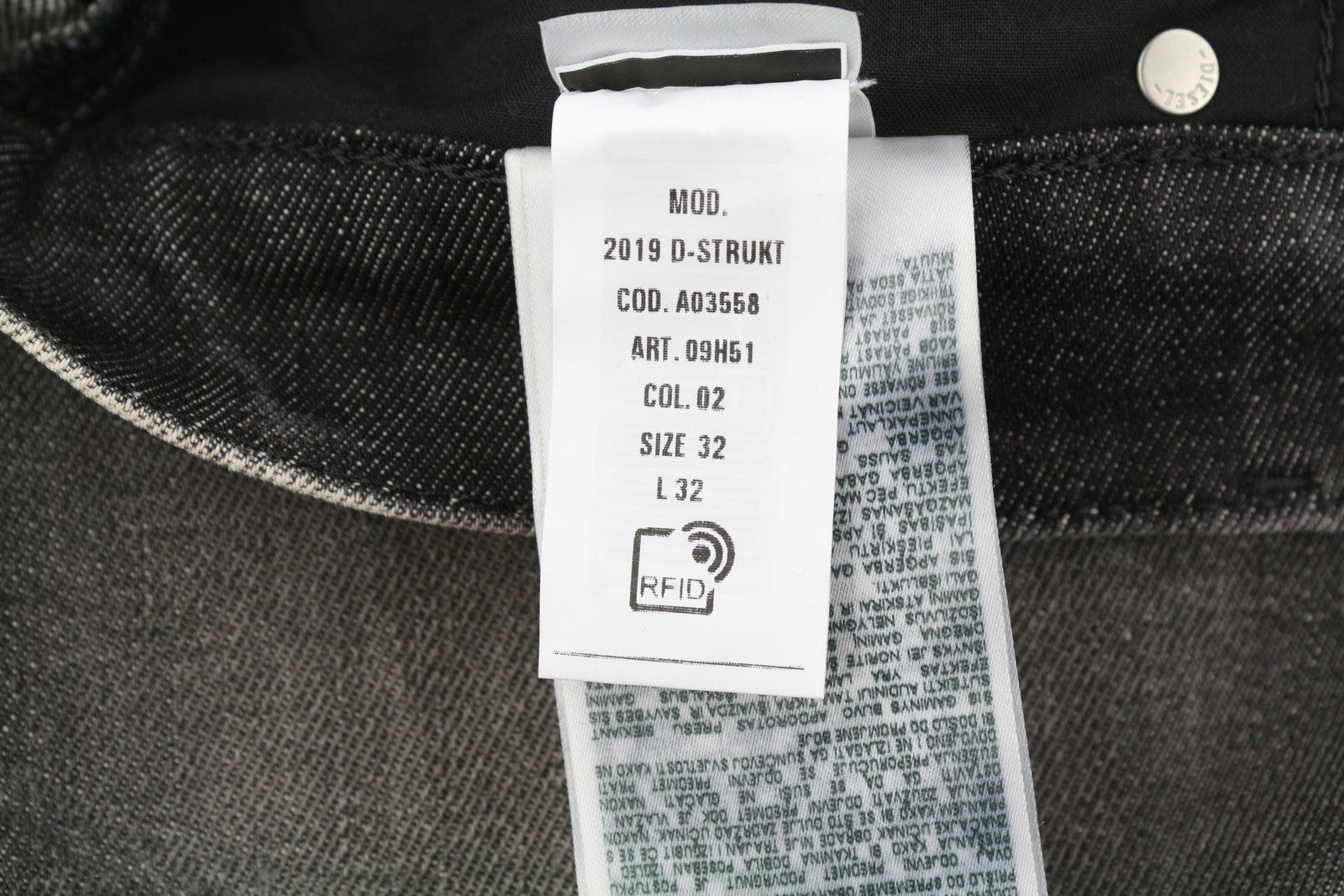 DIESEL 2019 D-Strukt 09H51 Men Jeans W32/L32 Slim Washed Black Distress RRP250