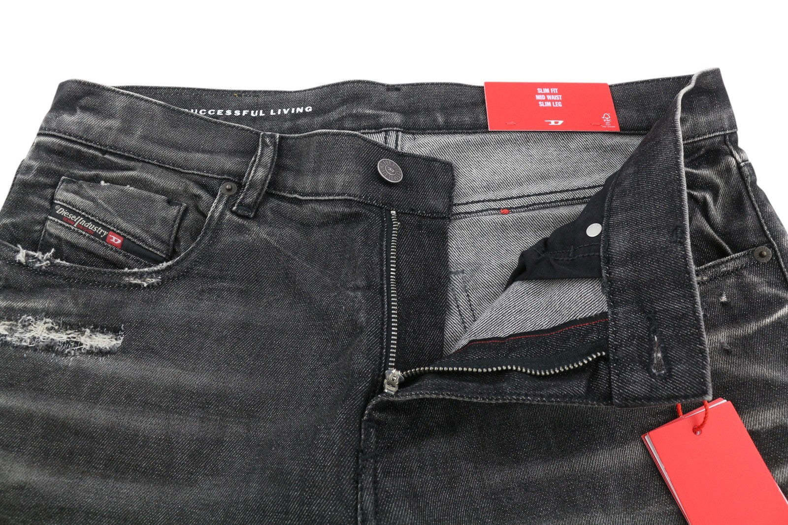 DIESEL 2019 D-Strukt 09H51 Men Jeans W32/L32 Slim Washed Black Distress RRP250