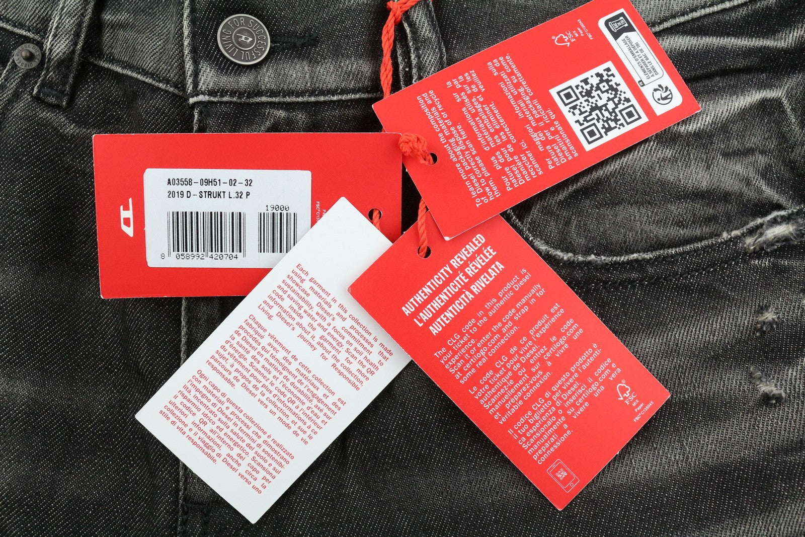 DIESEL 2019 D-Strukt 09H51 Men Jeans W32/L32 Slim Washed Black Distress RRP250