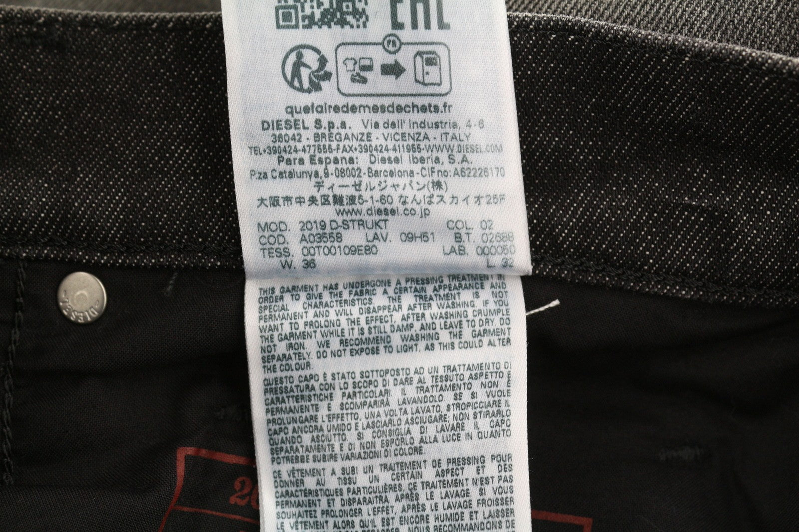 DIESEL 2019 D-Strukt 09H51 Men's Jeans W36/L32 Slim Black Distressed RRP250