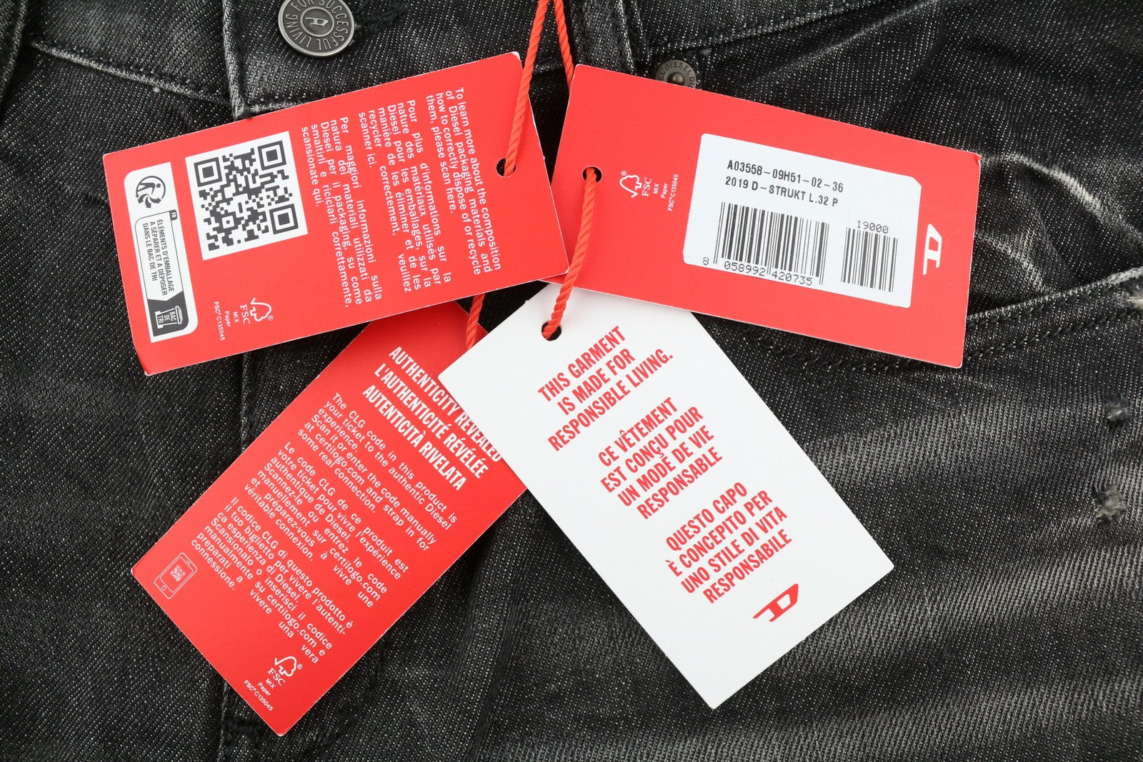 DIESEL 2019 D-Strukt 09H51 Men's Jeans W36/L32 Slim Black Distressed RRP250