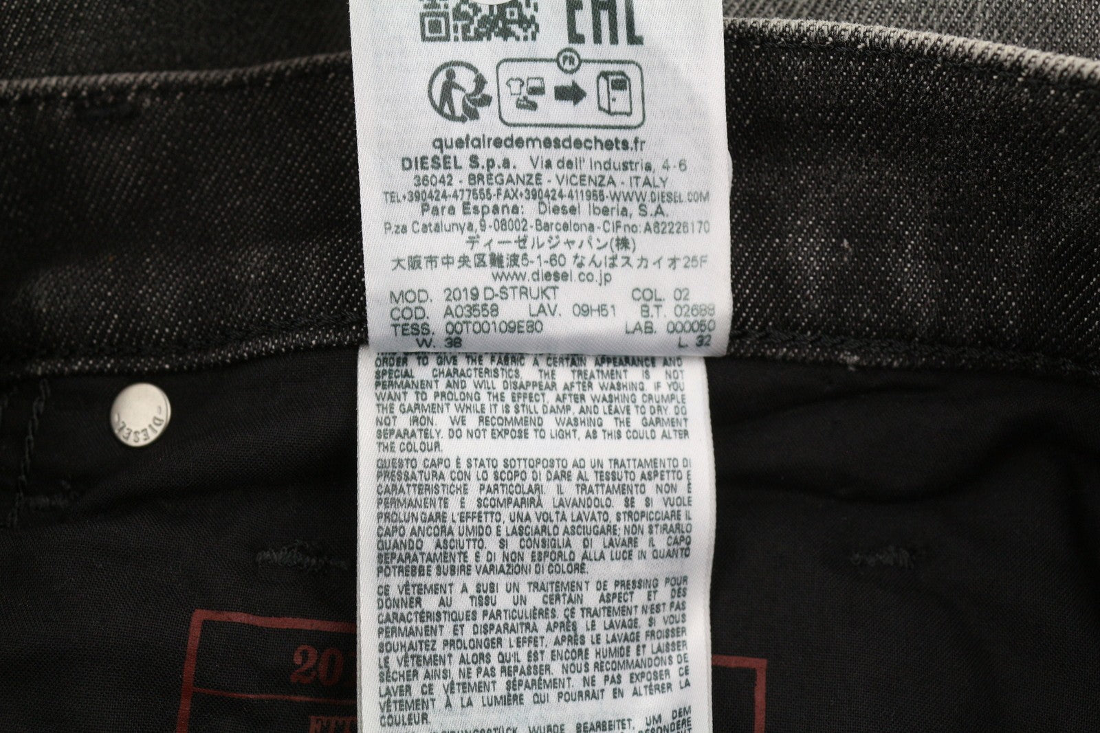 DIESEL 2019 D-Strukt 09H51 Men Jeans W38/L32 Slim Black Distress Washed RRP250