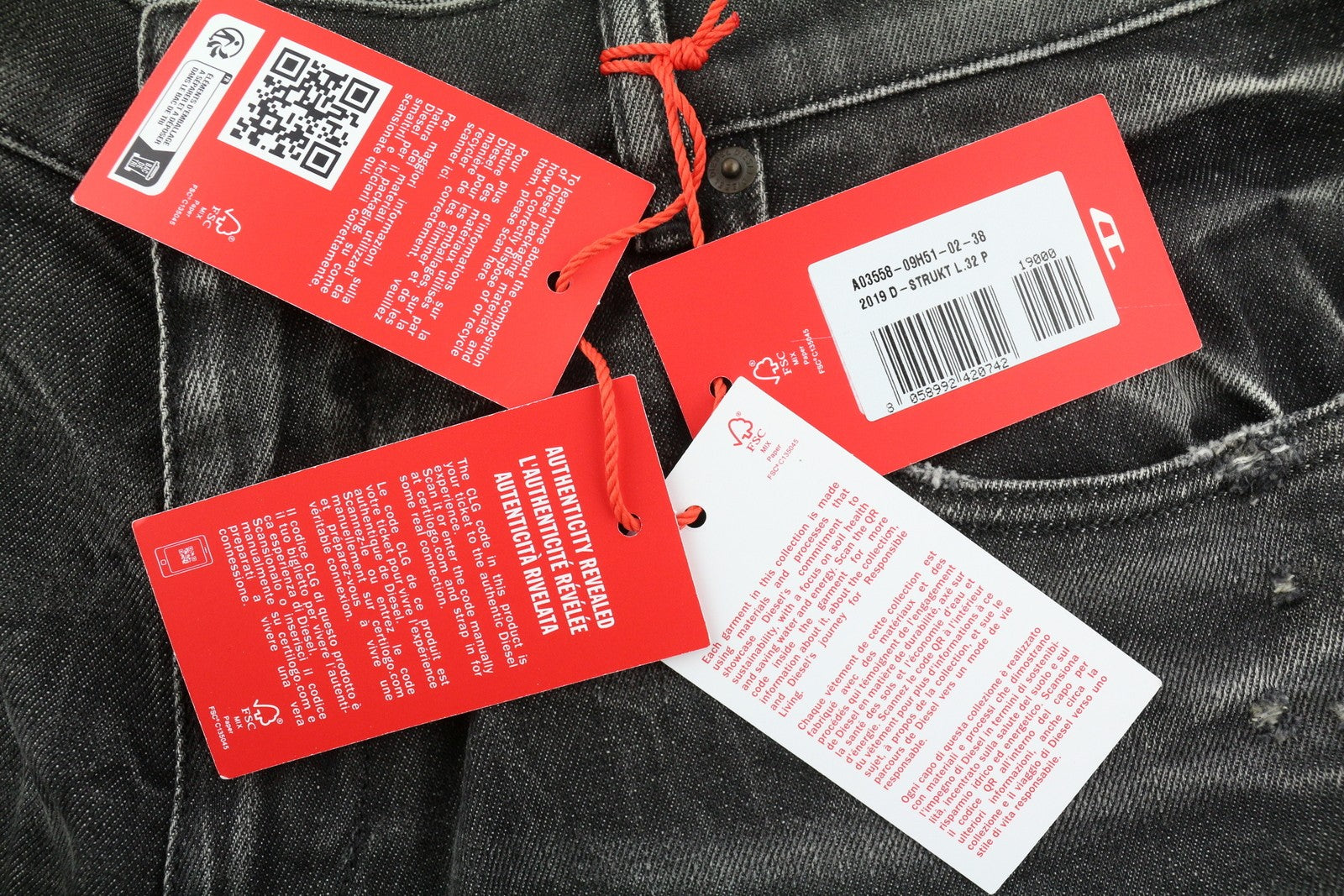 DIESEL 2019 D-Strukt 09H51 Men Jeans W38/L32 Slim Black Distress Washed RRP250