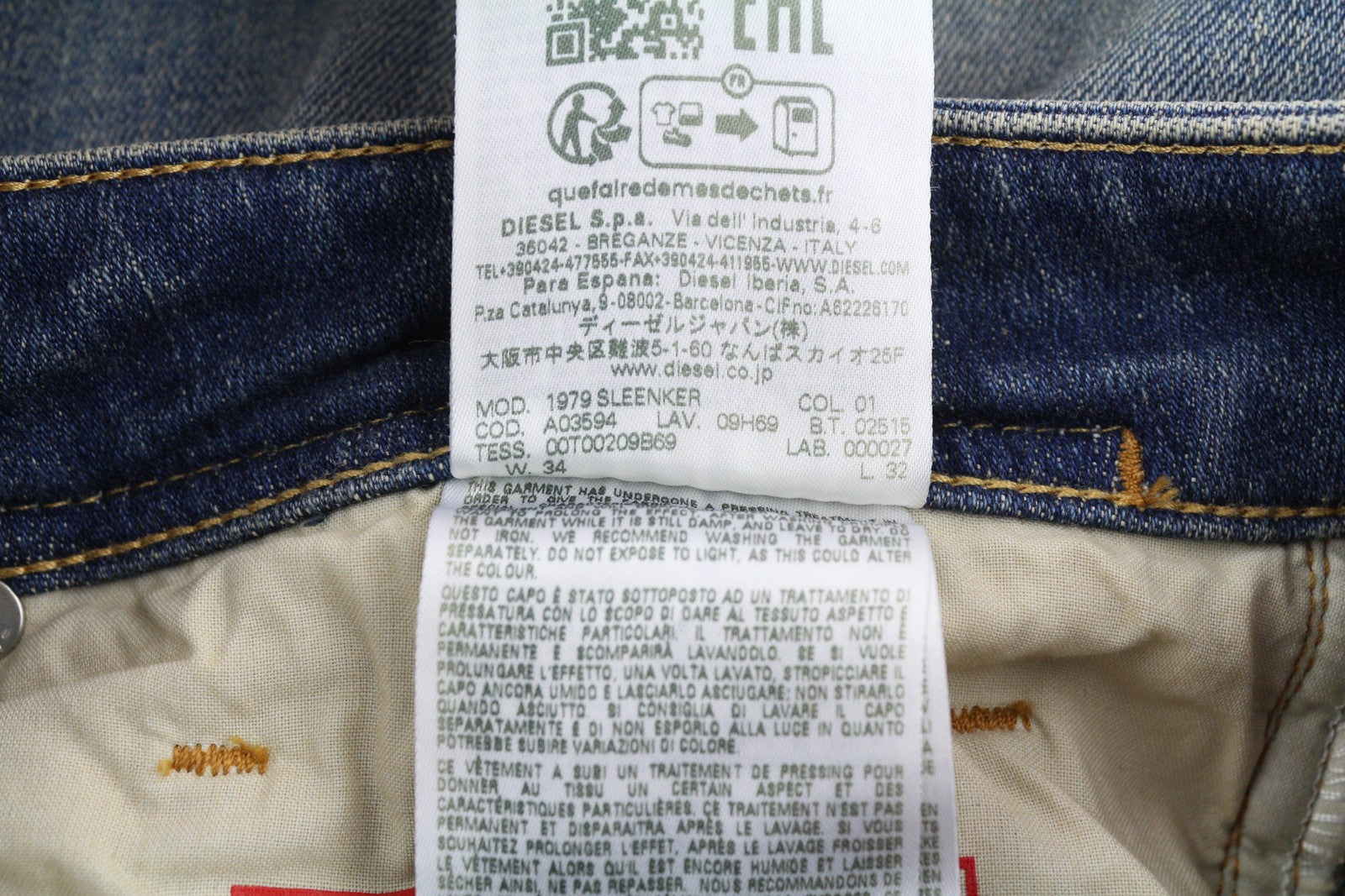 DIESEL 1979 Sleenker 09H69 Men Jeans W34/L32 Skinny Low Waist Blue Denim RRP225