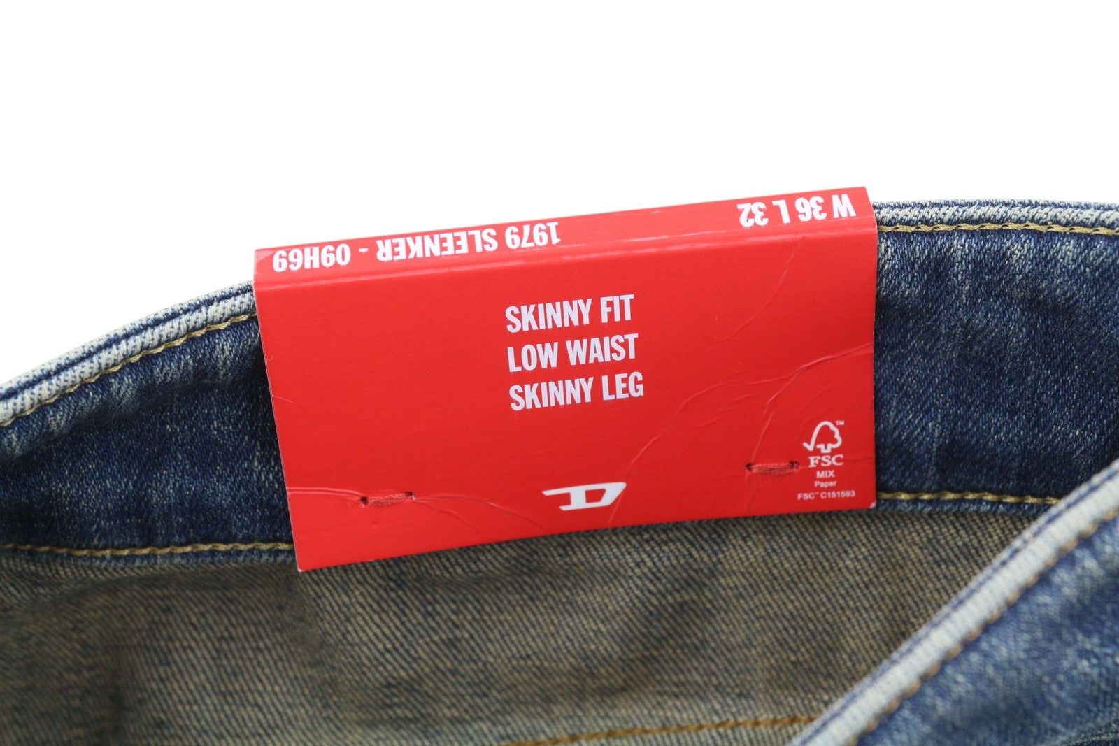 DIESEL 1979 Sleenker 09H69 Men's W36/L32 Skinny Low Rise Zip Blue Denim RRP225