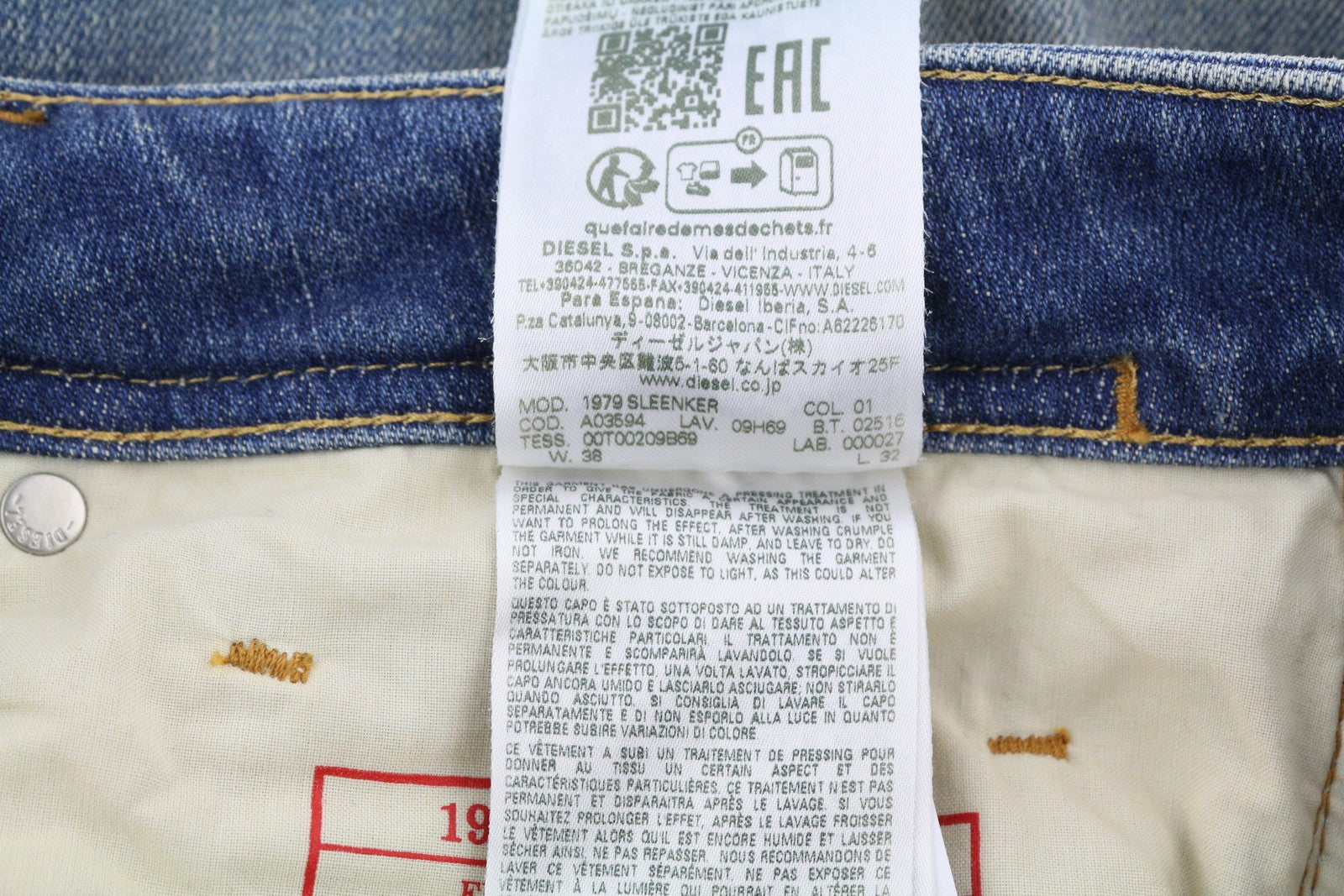 DIESEL 1979 Sleenker 09H69 Men's W38/L32 Skinny Low Rise Zip Blue Denim RRP225