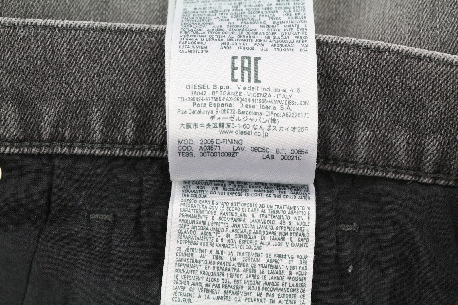 DIESEL 2005 D-Fining 09D50 Men's W34/L32 Grey Denim Regular Buttoned Fit