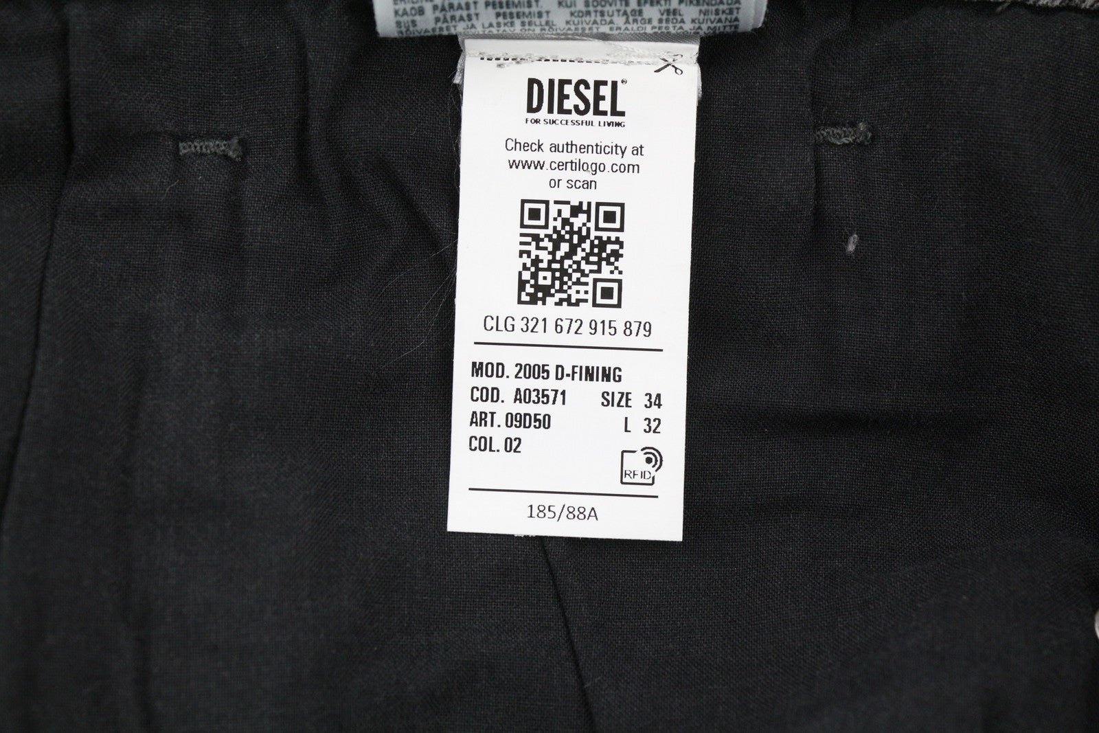 DIESEL 2005 D-Fining 09D50 Men's W34/L32 Grey Denim Regular Buttoned Fit
