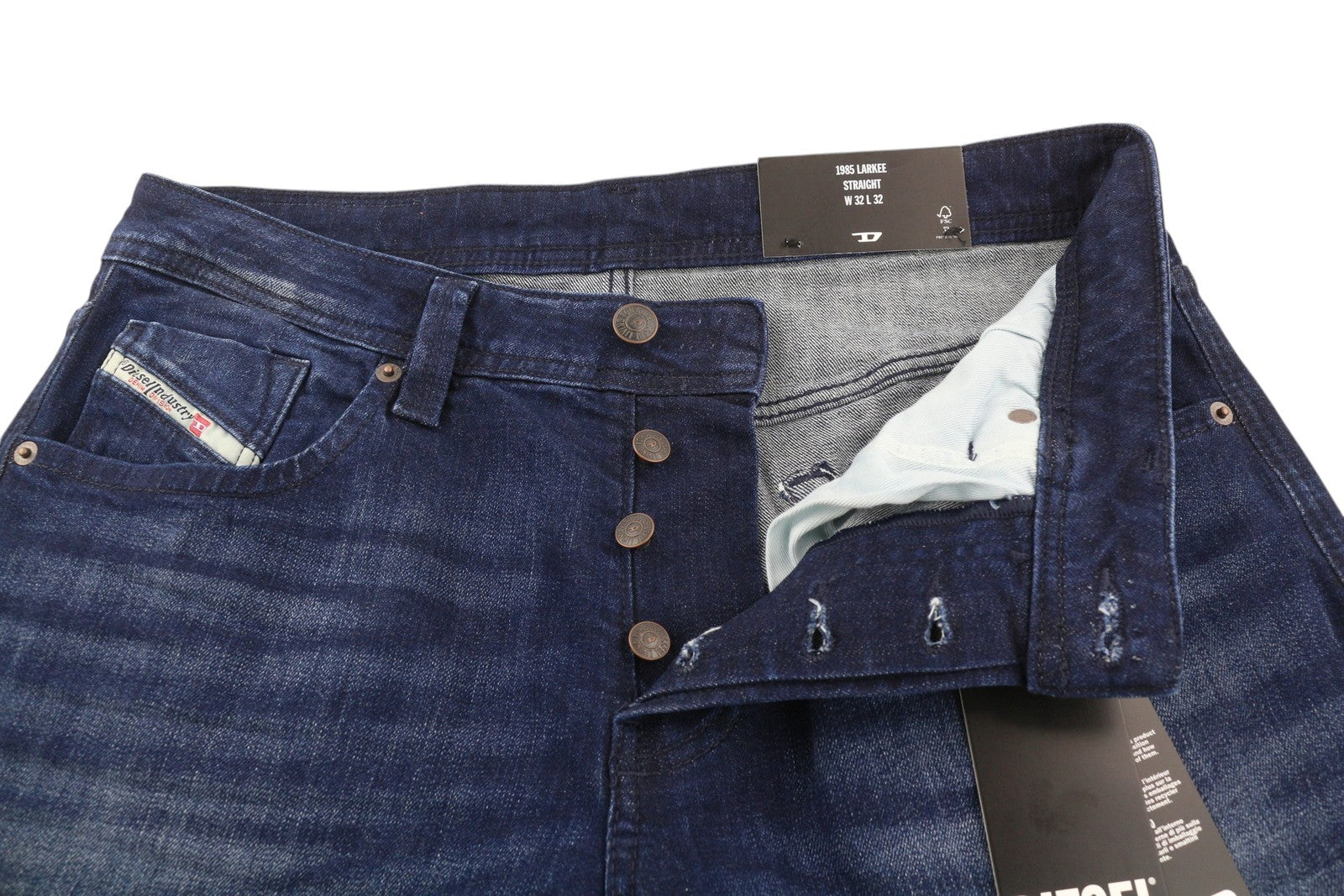 DIESEL 1985 Larkee RB067 Men's W32/L32 Straight Washed Blue Button Jeans