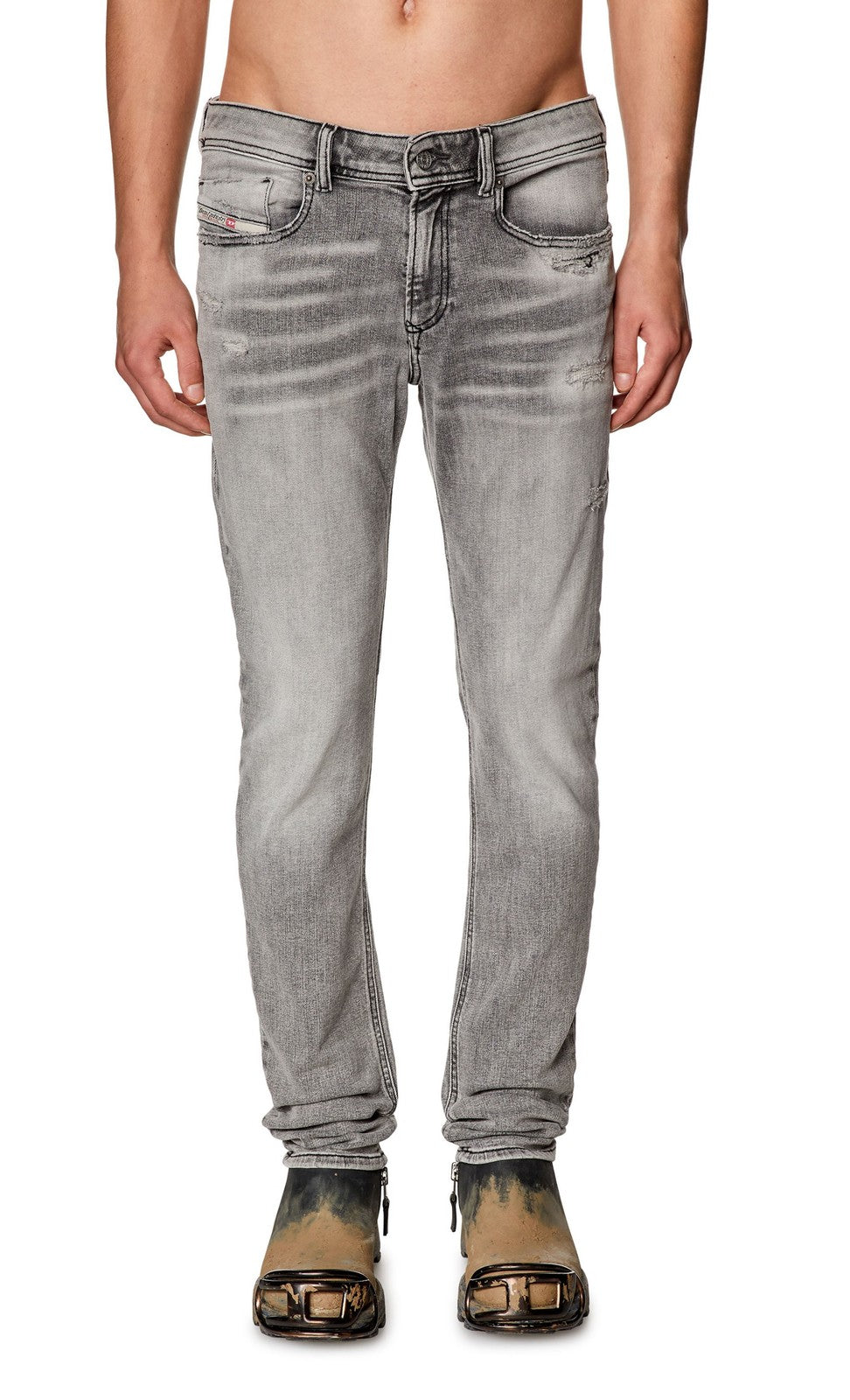 DIESEL 1979 Sleenker E9B97 Men W32/L30 Skinny Grey Distressed Low Waist RRP250