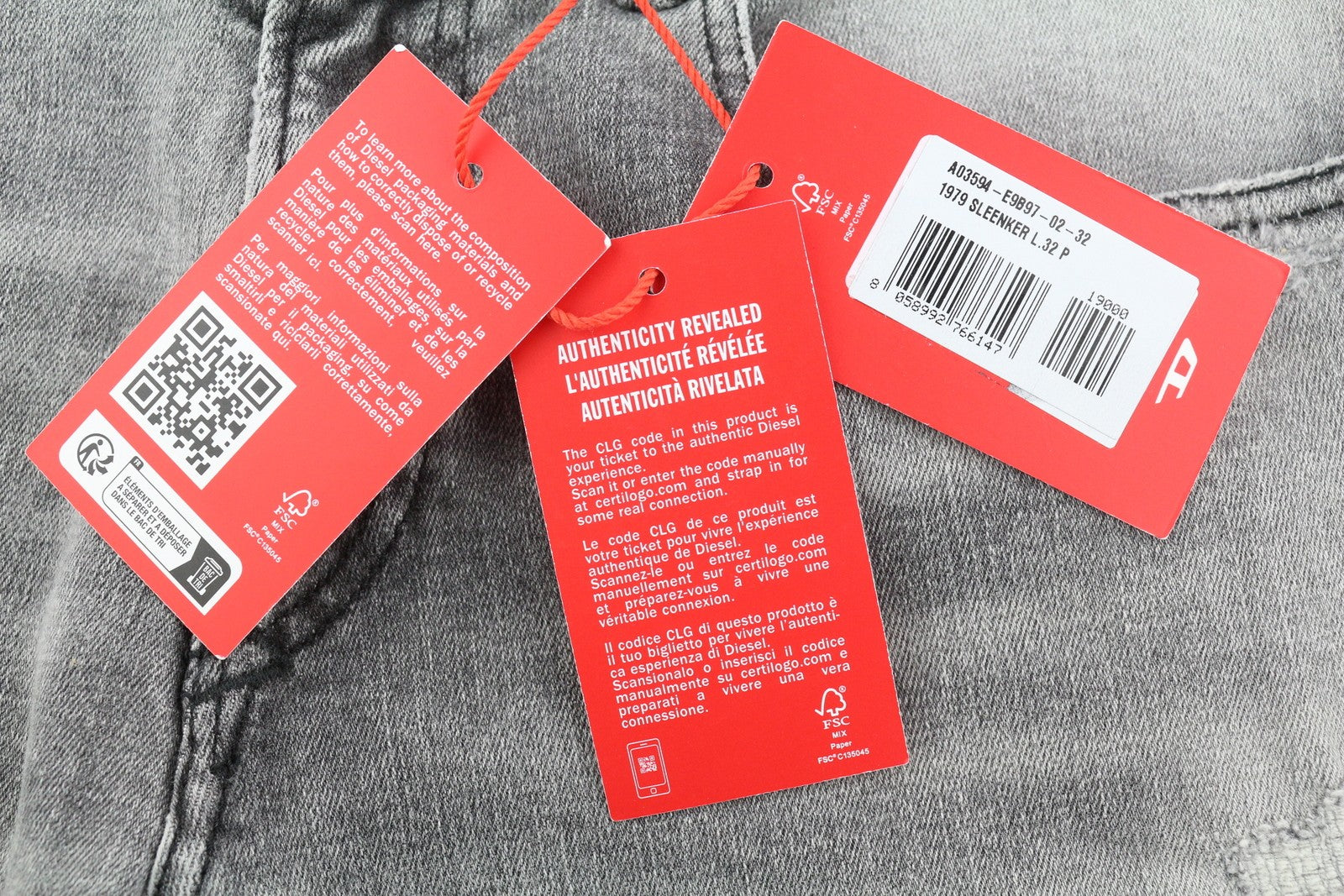 DIESEL 1979 Sleenker E9B97 Men's W32/L32 Skinny Low Rise Grey Distressed RRP250