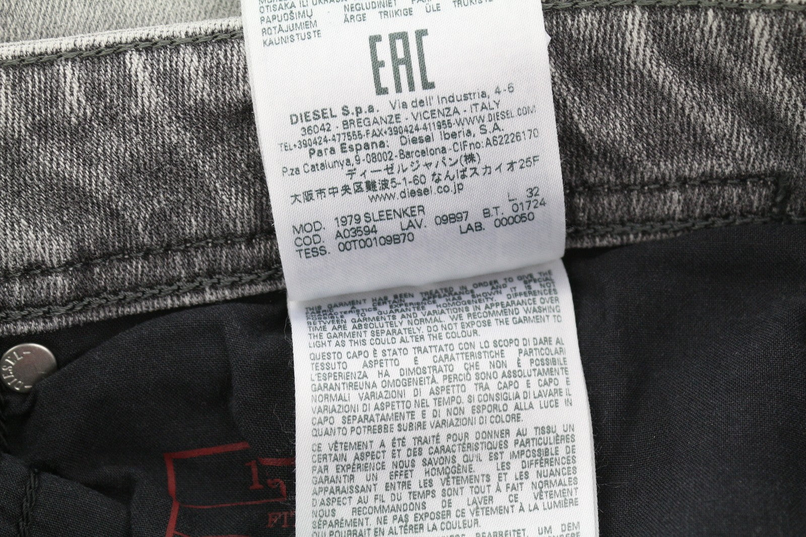 DIESEL 1979 Sleenker E9B97 Men's W32/L32 Skinny Low Rise Grey Distressed RRP250