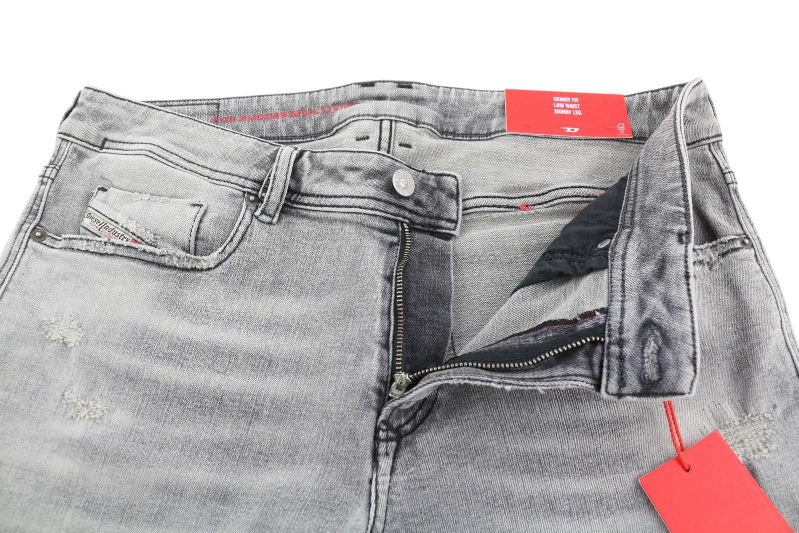 DIESEL 1979 Sleenker E9B97 Men's W32/L34 Skinny Grey Worn Look Low Waist RRP250