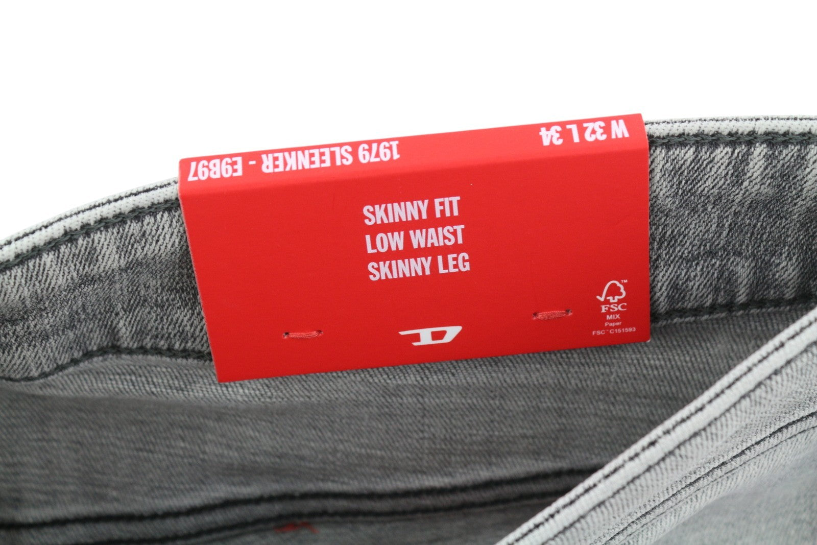 DIESEL 1979 Sleenker E9B97 Men's W32/L34 Skinny Grey Worn Look Low Waist RRP250