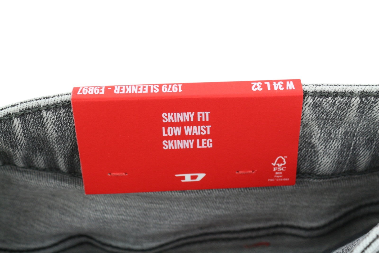 DIESEL 1979 Sleenker E9B97 Men's W34/L32 Skinny Grey Denim Low Waist RRP250