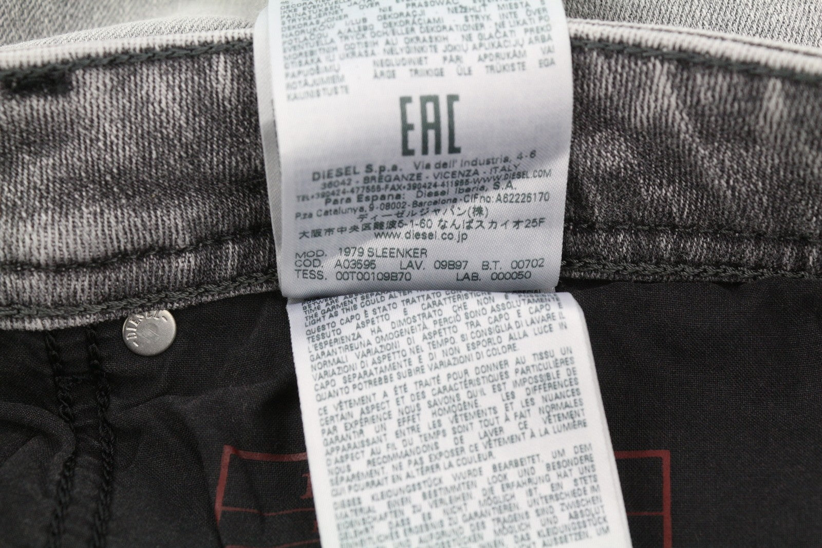 DIESEL 1979 Sleenker E9B97 Men's W36/L30 Skinny Grey Low Rise Distress RRP250