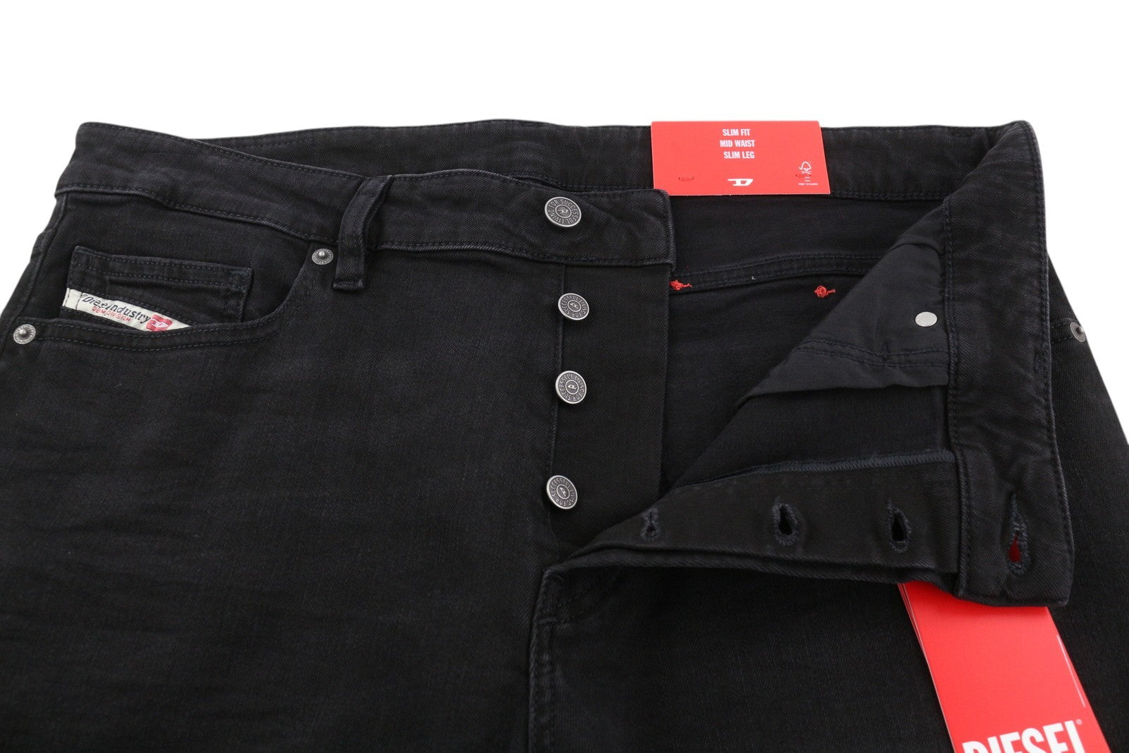 DIESEL D-Luster 0IHAU Men's W36/L32 Slim Black Washed Buttoned Denim