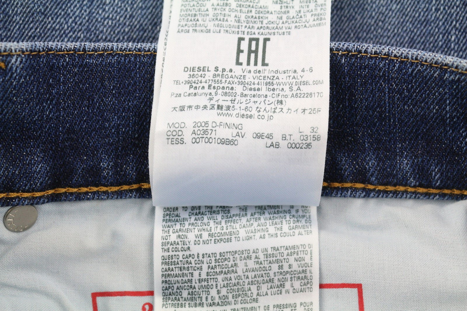 DIESEL 2005 D-Fining 09E45 Men's W32/L32 Washed Blue Regular Distressed RRP175