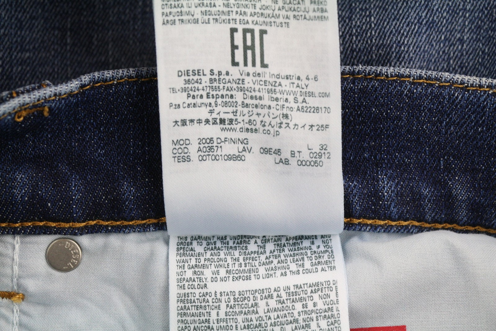 DIESEL 2005 D-Fining 09E45 Men's W34/L32 Blue Wash Regular Distressed RRP175