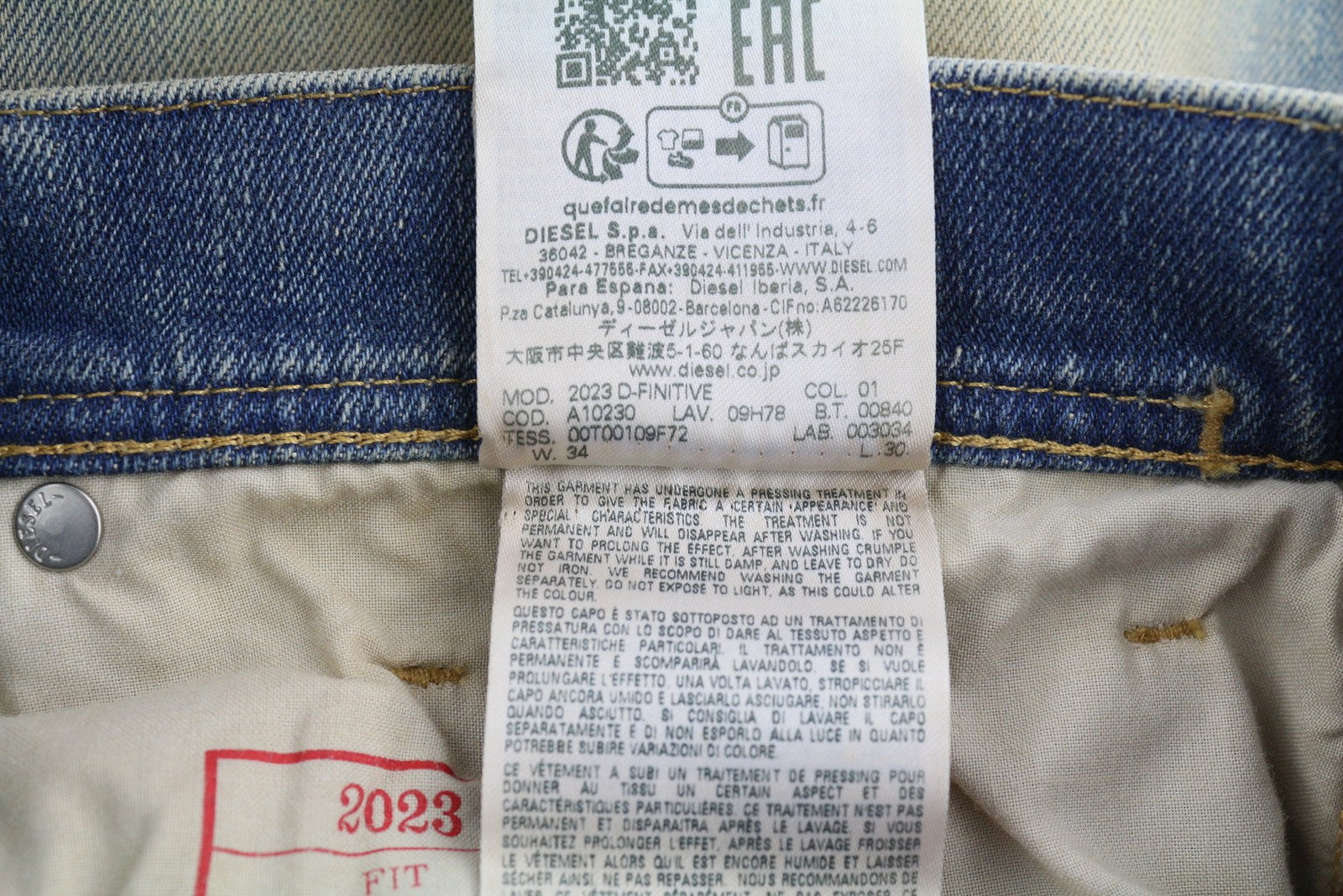 DIESEL 2023 D-Finitive 09H78 Men's W34/L30 Blue Tapered Regular Denim RRP295