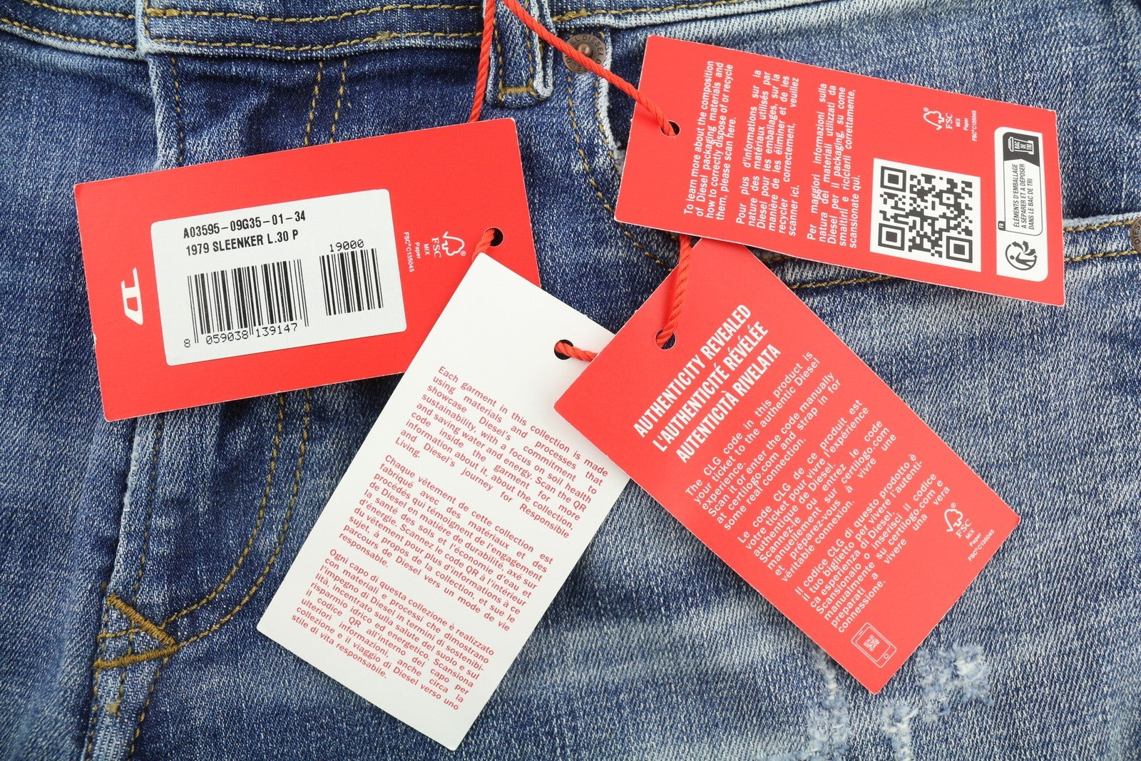 DIESEL 1979 Sleenker 09G35 Men's W34/L30 Skinny Washed Blue Low Waist RRP250