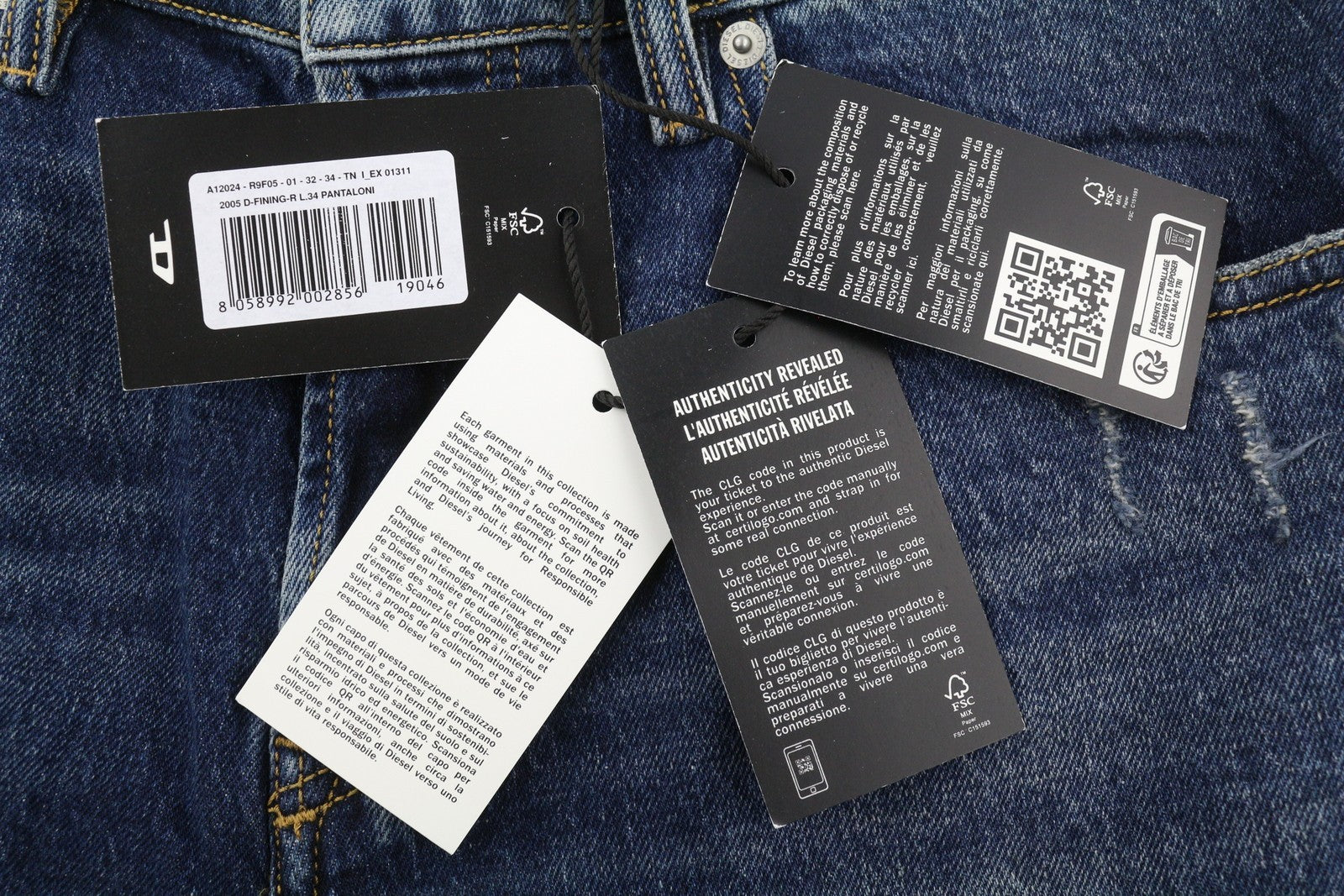 DIESEL 2005 D-Fining R9F05 Men W32/L34 Distressed Tapered Regular Denim RRP225