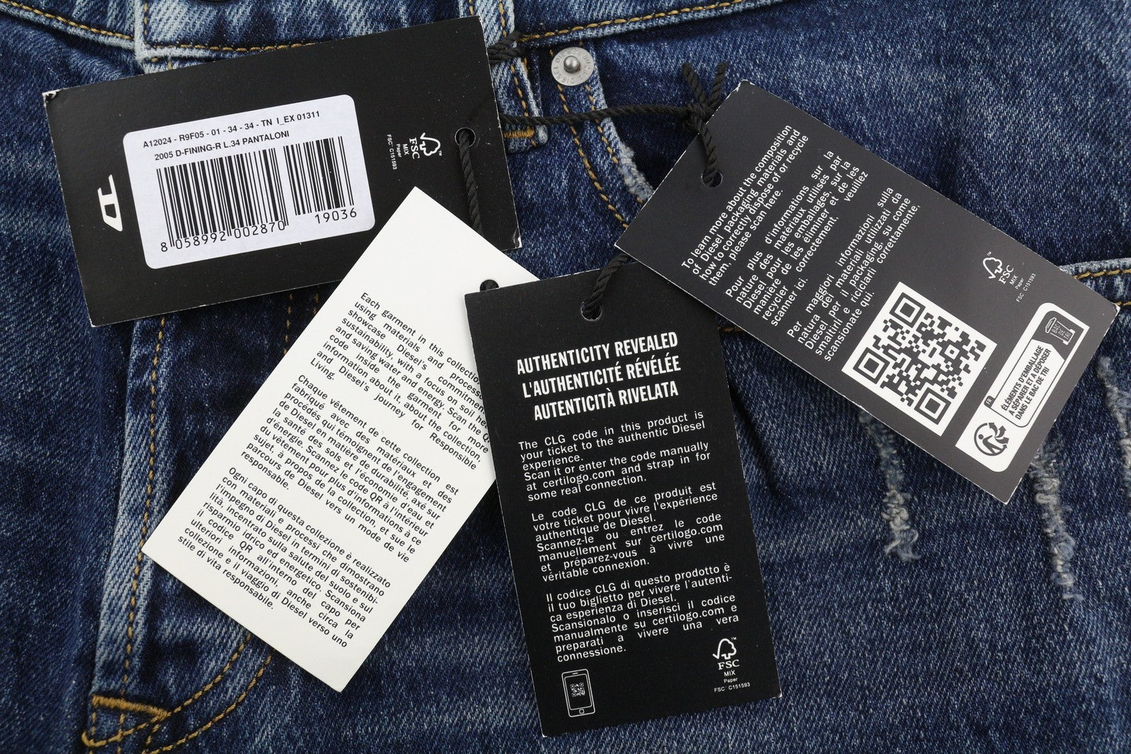 DIESEL 2005 D-Fining R9F05 Men W34/L34 Regular Tapered Washed Distressed RRP225